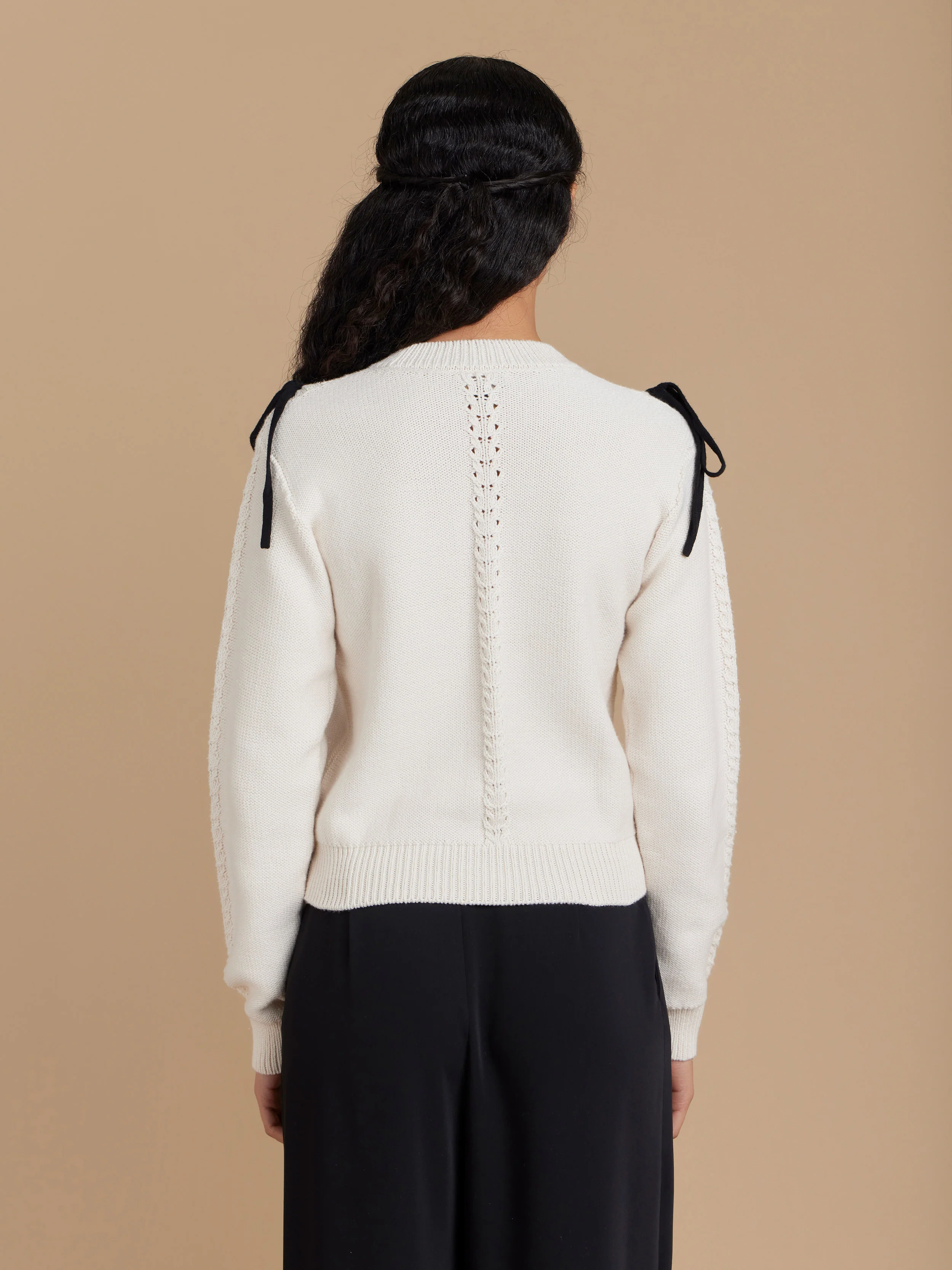Pull En Coton À Nœuds Beige - Femme - Image 4