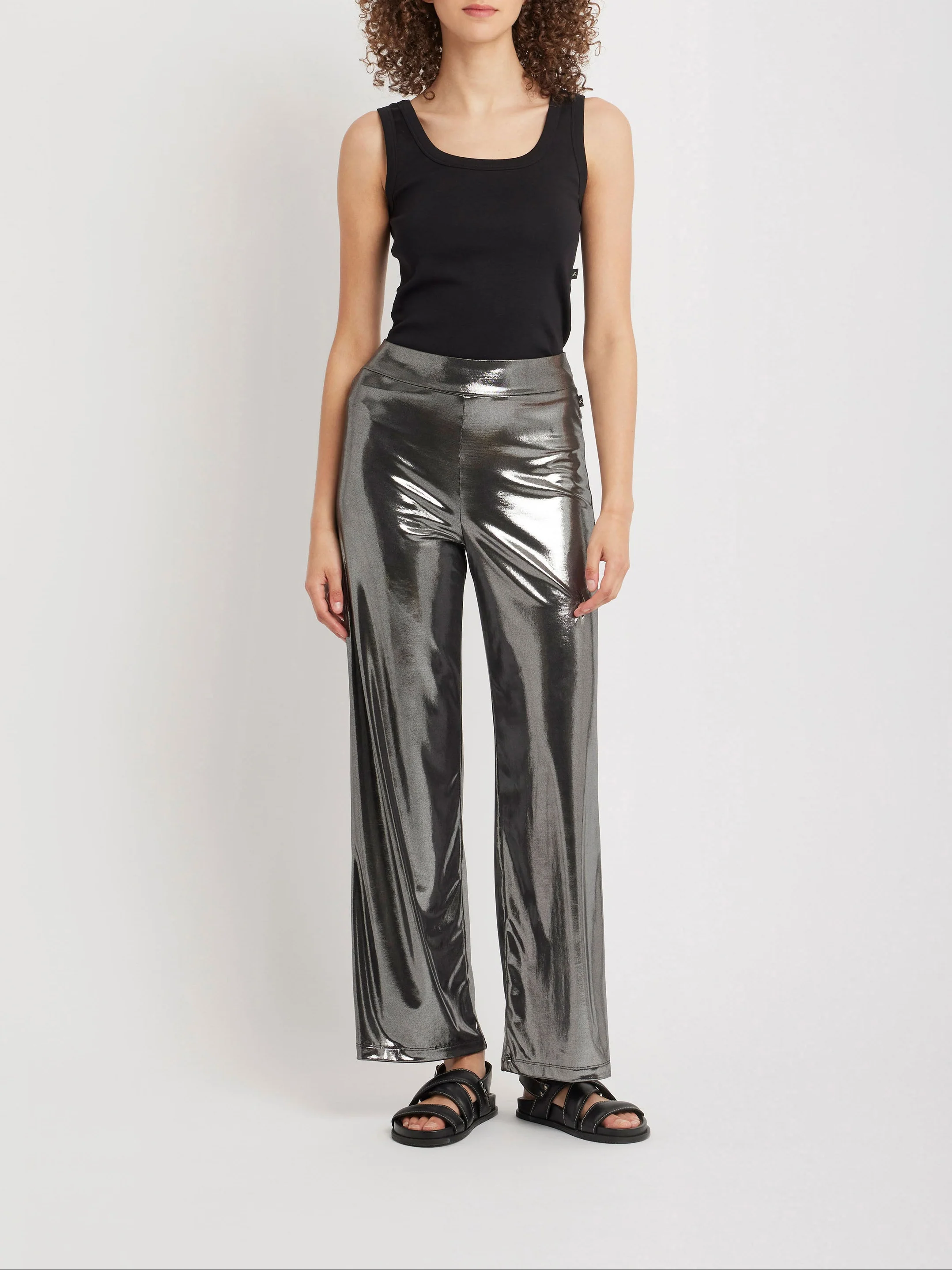 Pantalon Elegant En Jersey Laminé Couleur Argenté - Femme