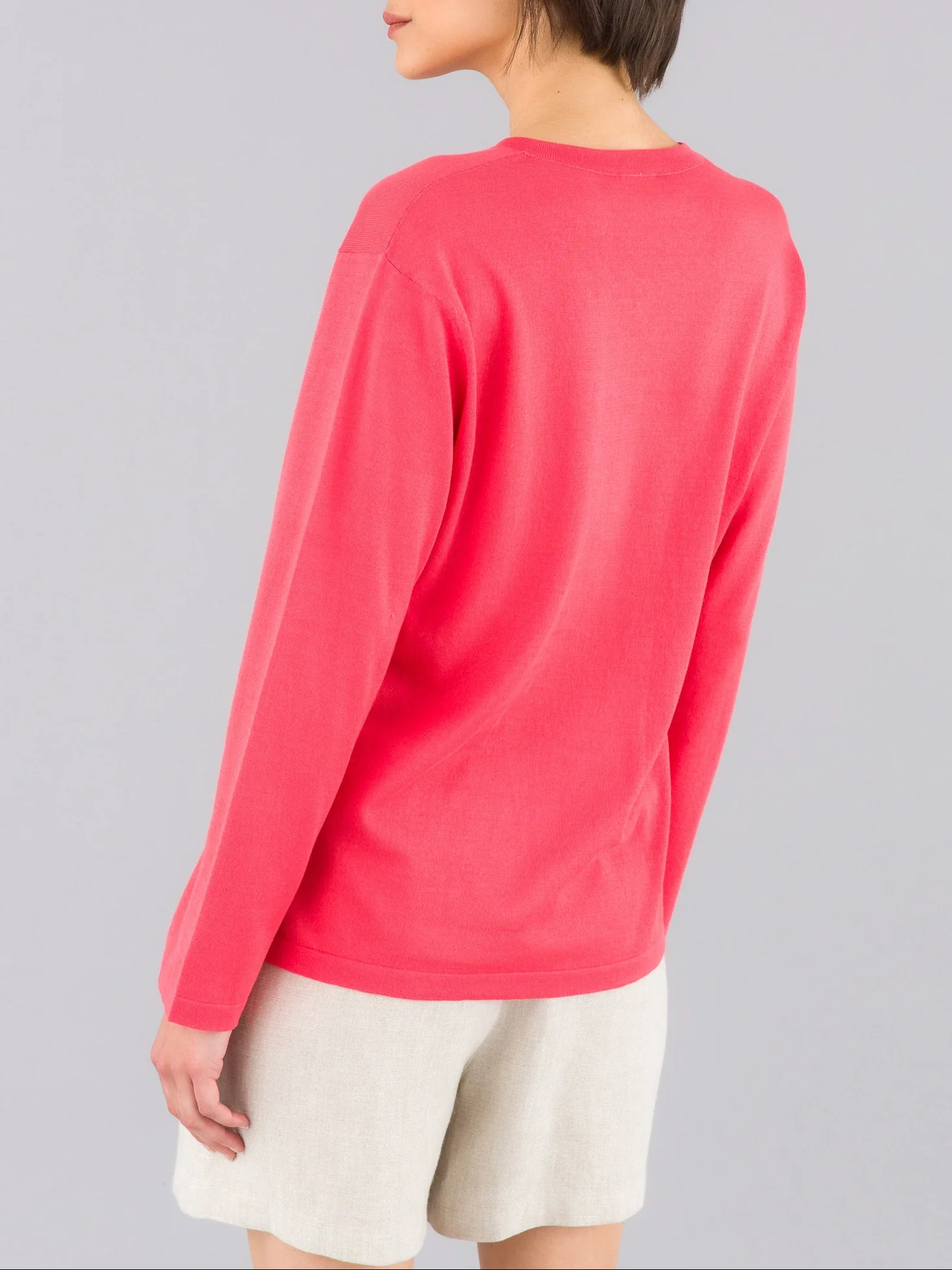 Pull Petit V En Coton Manches Longues Rouge - Femme - Image 4