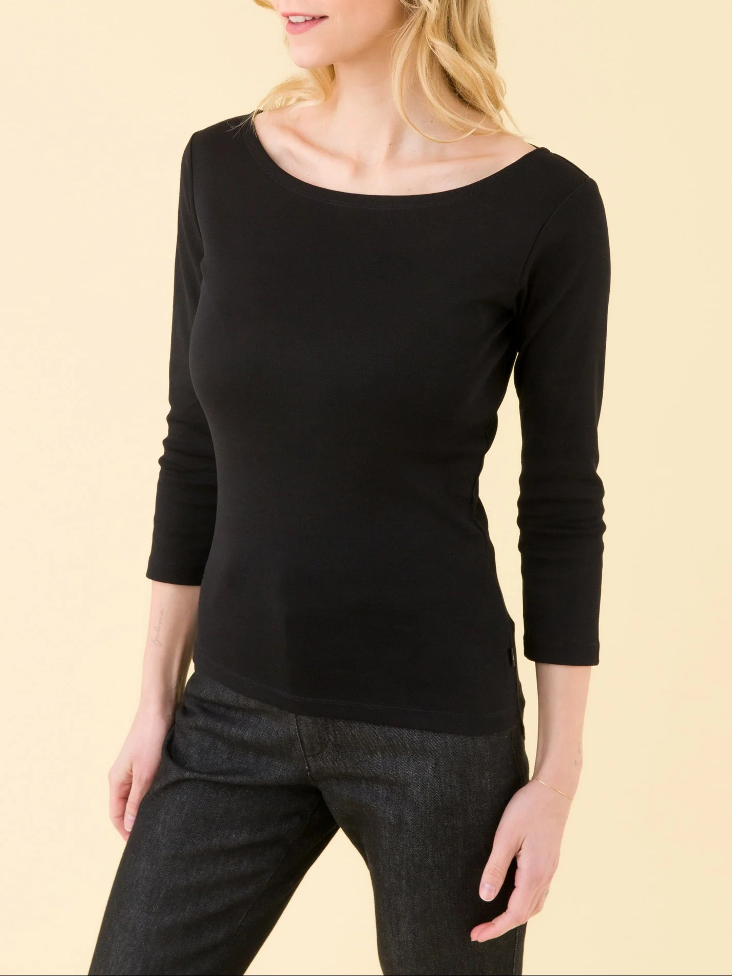 T-Shirt Léopard En Coton Manches 3/4 Noir - Femme