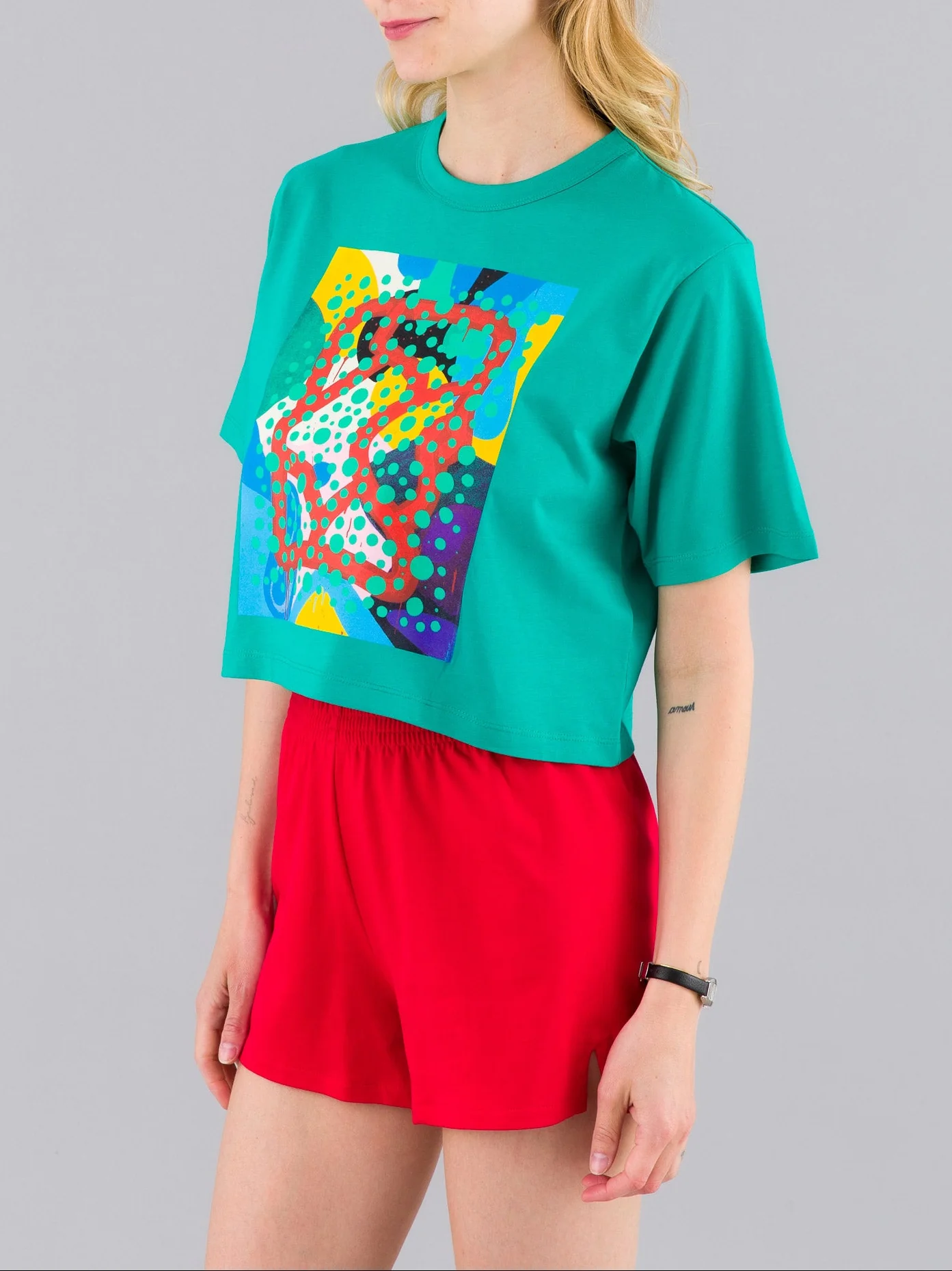 T-Shirt B. Style Court Imprimé Artiste Mambo Vert - Femme - Image 3