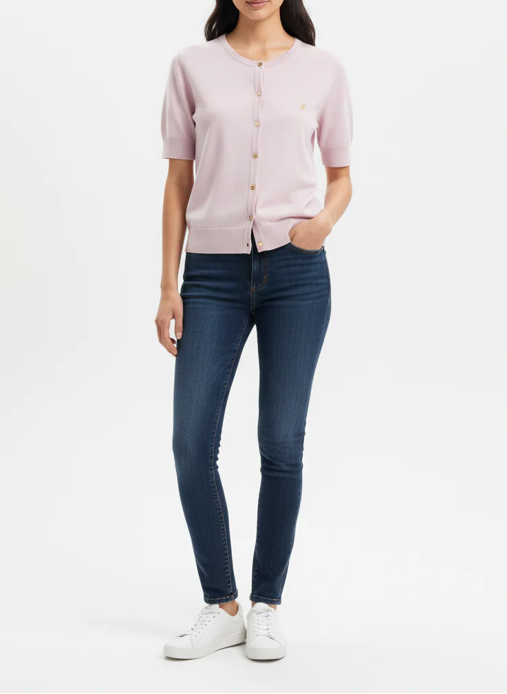 Cardigan Rose Pression Swing En Maille De Coton - Femme