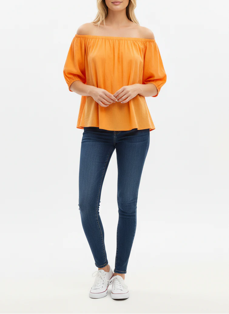 Haut En Coton Manche Raglans Orange - Femme
