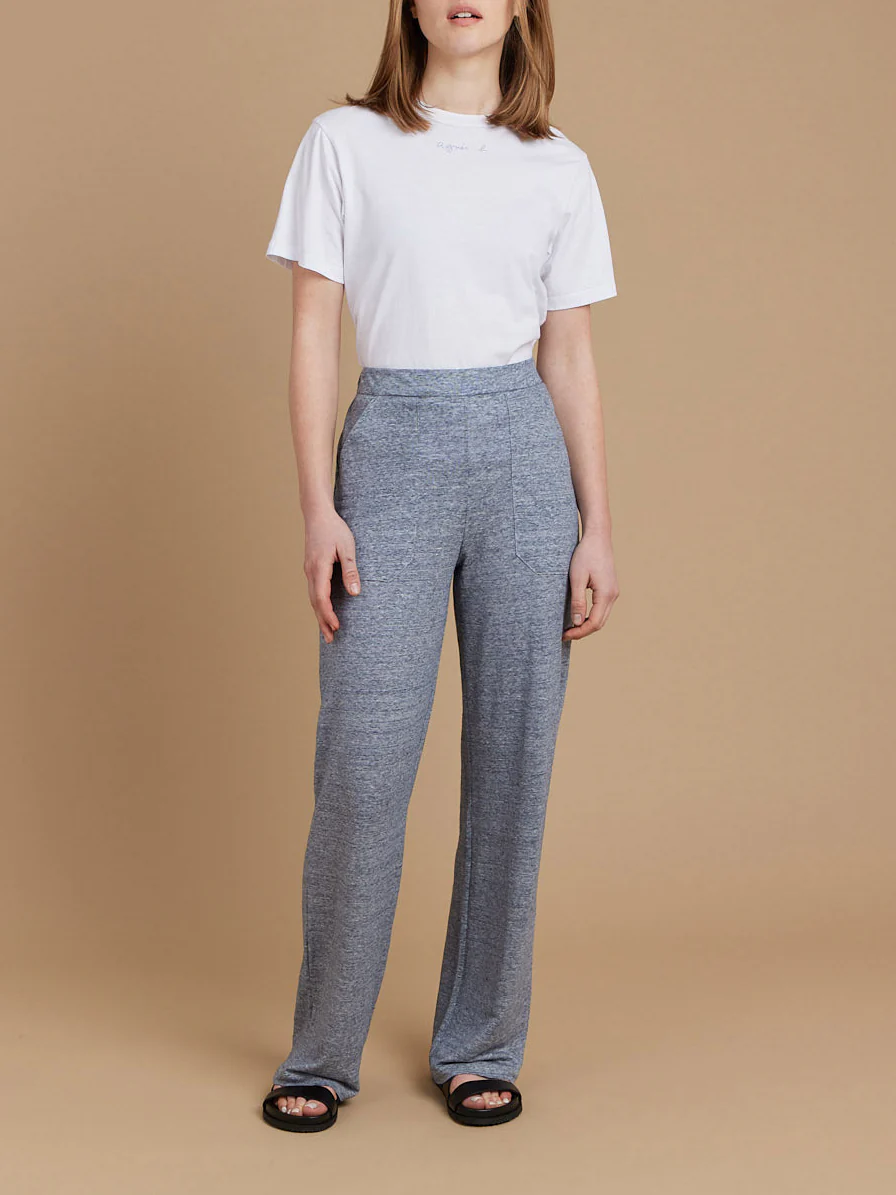 Pantalon Malaga Larges En Lin À Rayures Bleu Palerme - Femme