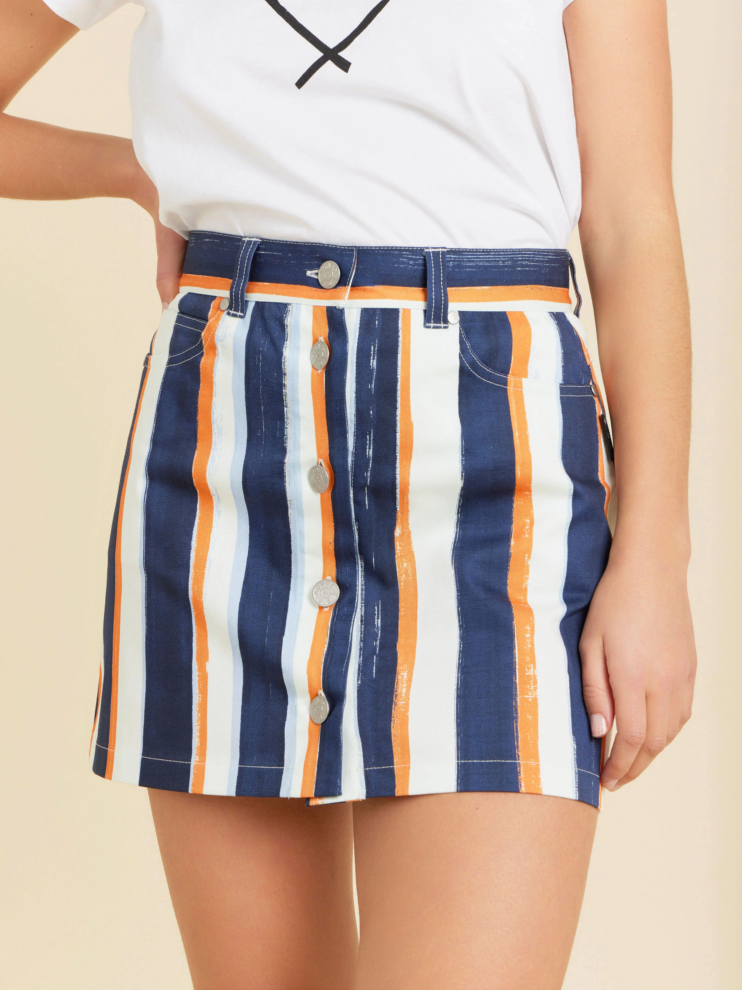 Jupe Mini En Coton À Rayures Verticales Bleu Amiral - Femme - Image 5