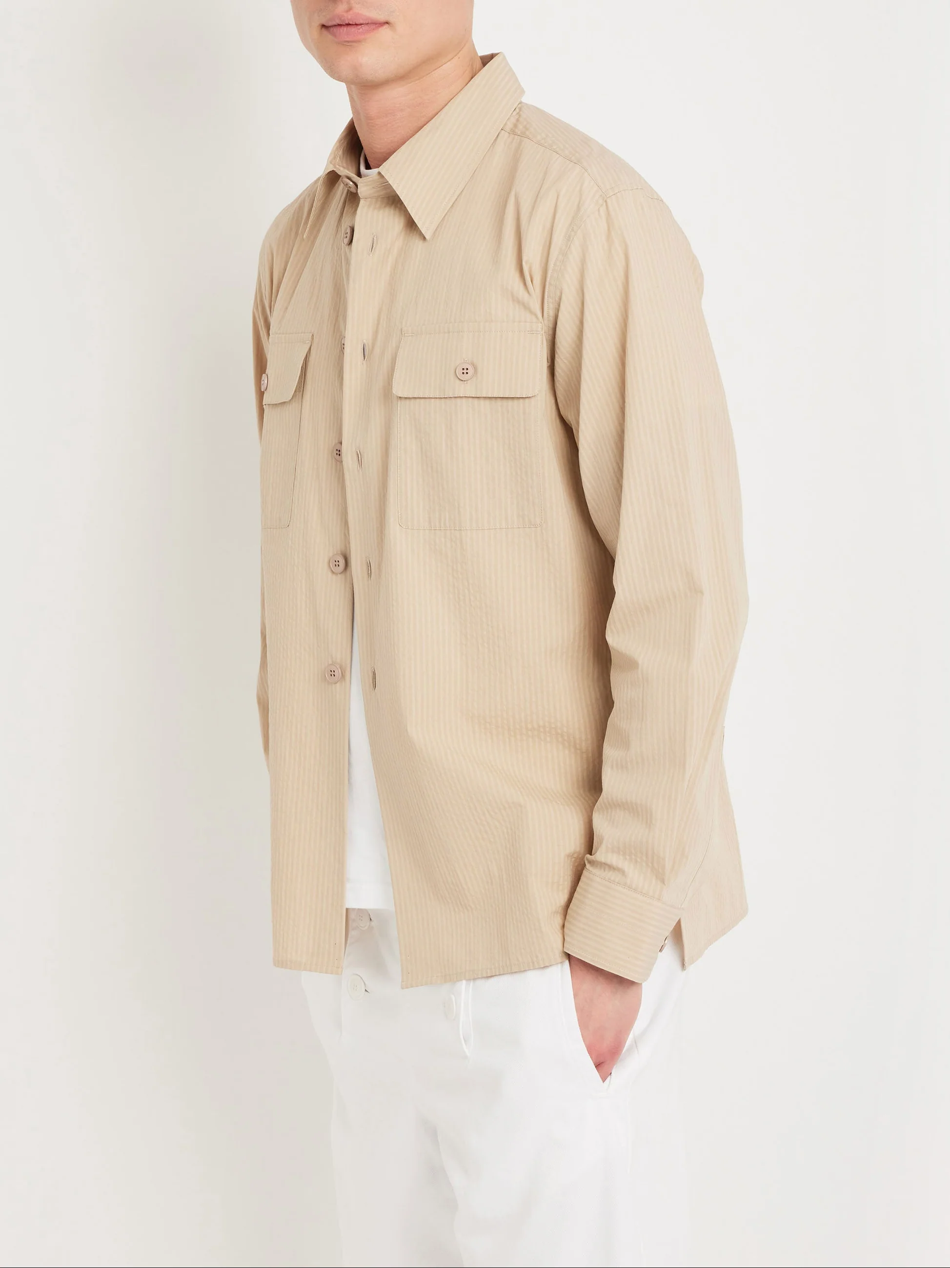 Surchemise En Crépon De Coton Beige - Homme - Image 3