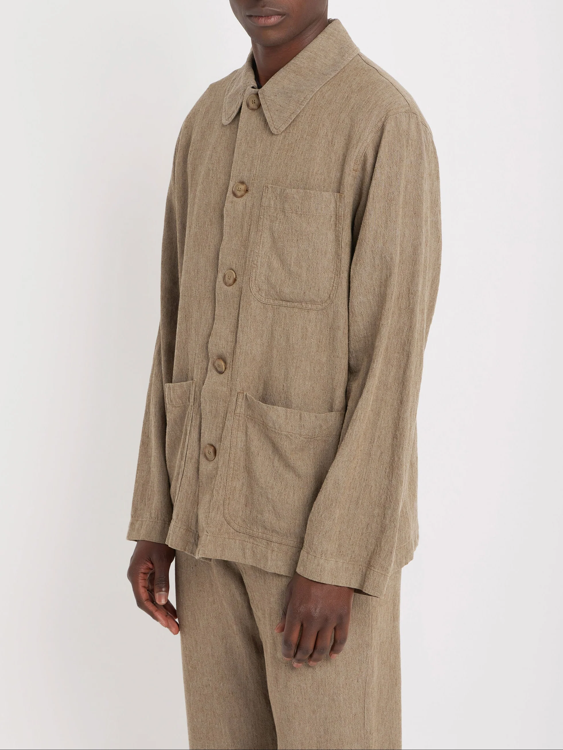 Veste Sanshui En Lin Marron - Homme