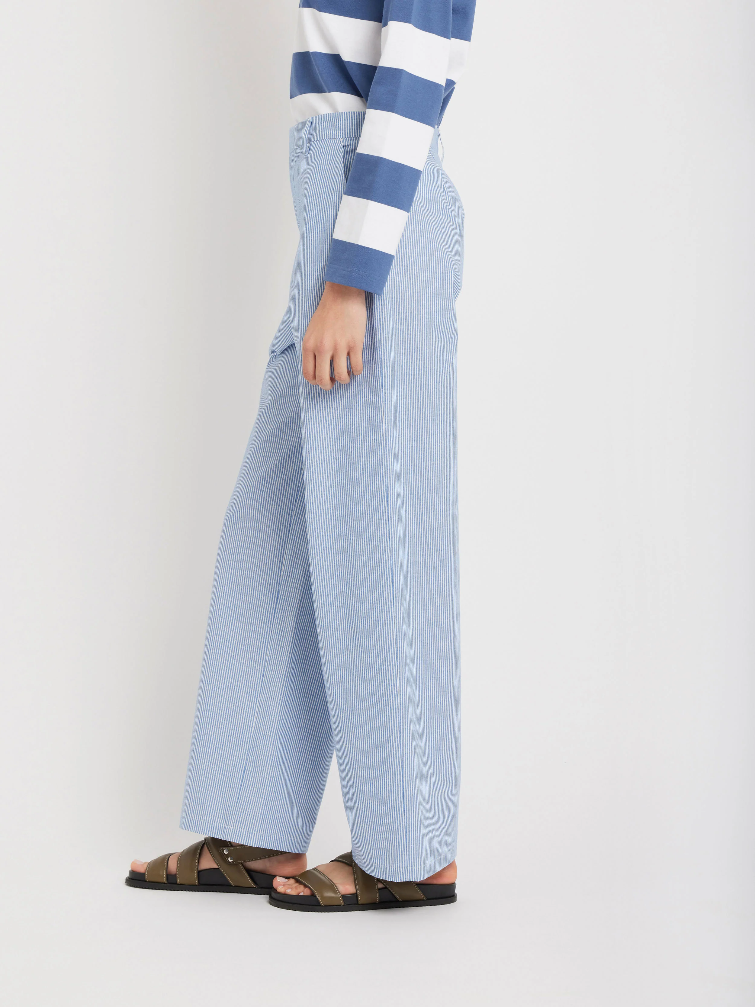 Pantalon Améliane En Coton À Rayures Bleu - Femme - Image 4