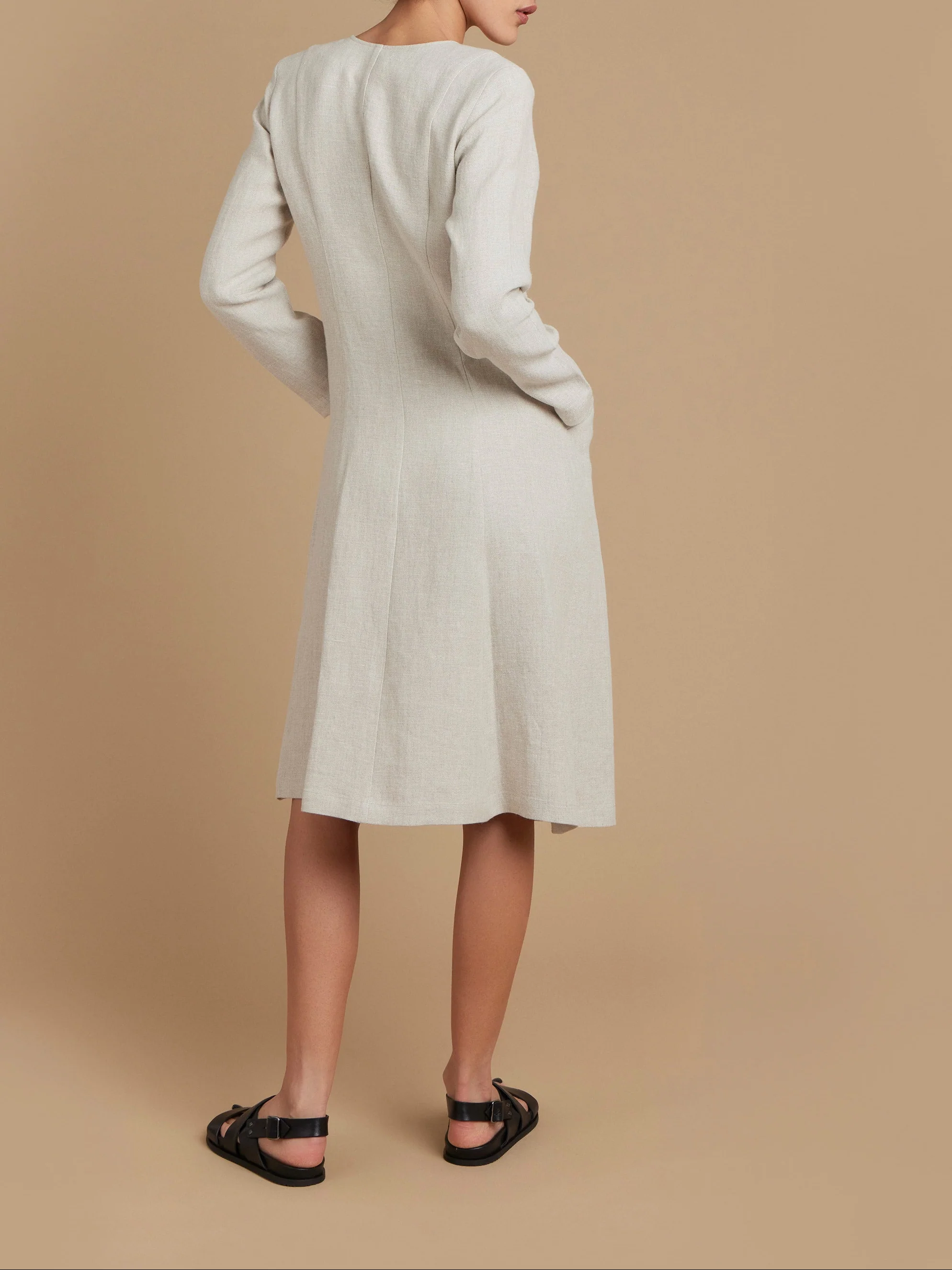 Robe Manteau En Lin Naturel Beige Ficelle - Femme - Image 3
