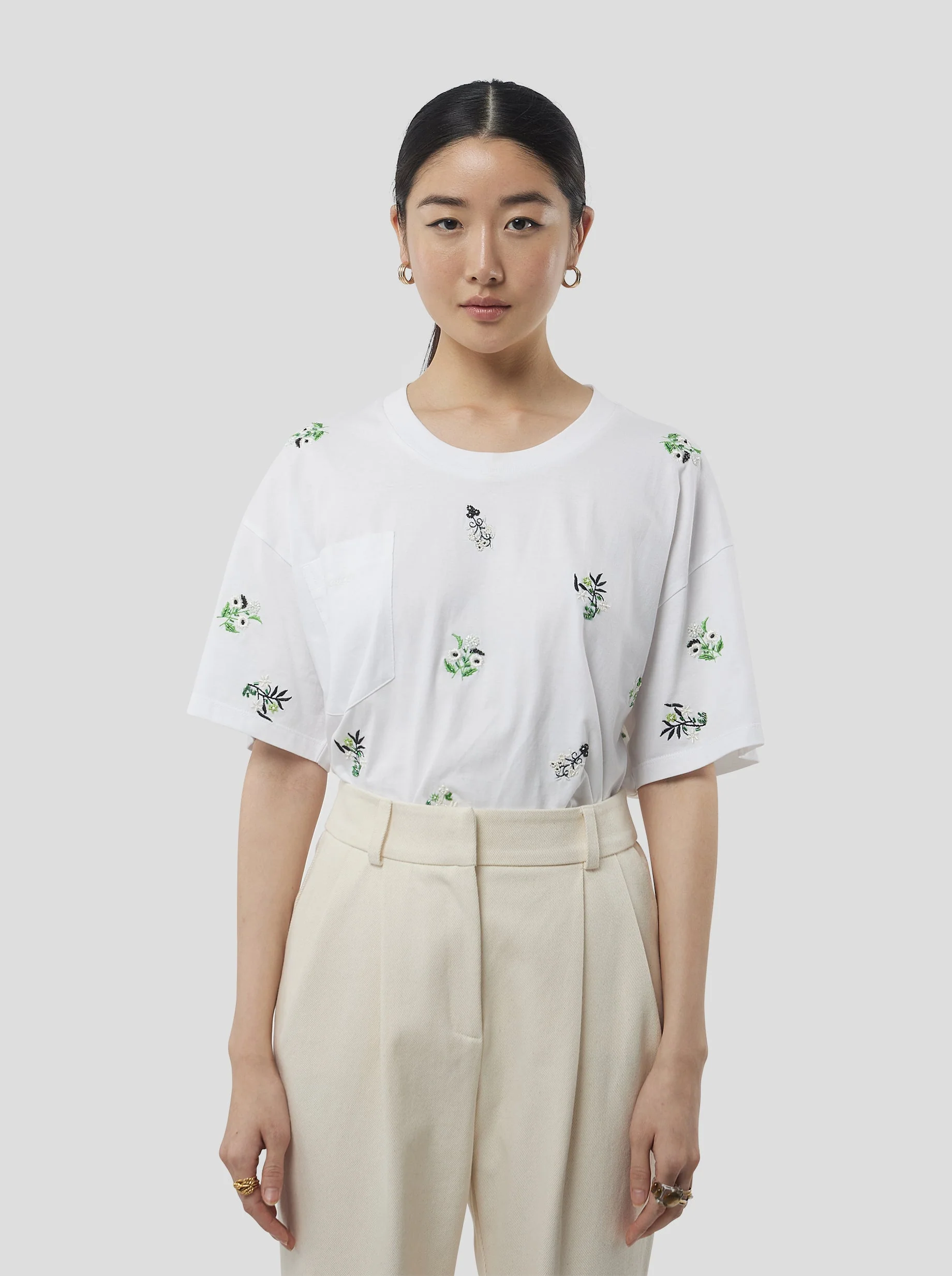 Atlas Embroidered T-Shirt in White Cotton