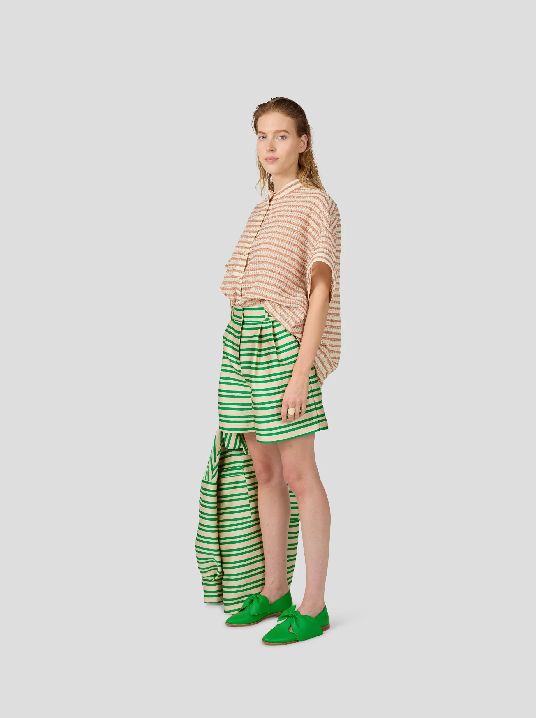 Beckett Shorts in Bold Green Striped toile - Image 2