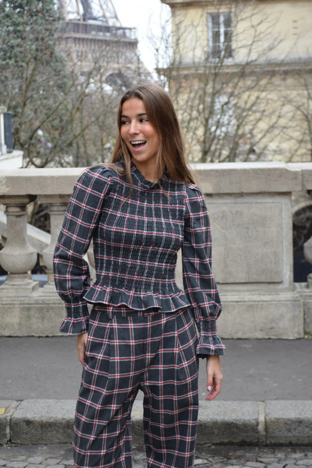 Chemise Chía Alia Cuadros Gris Y Rojo