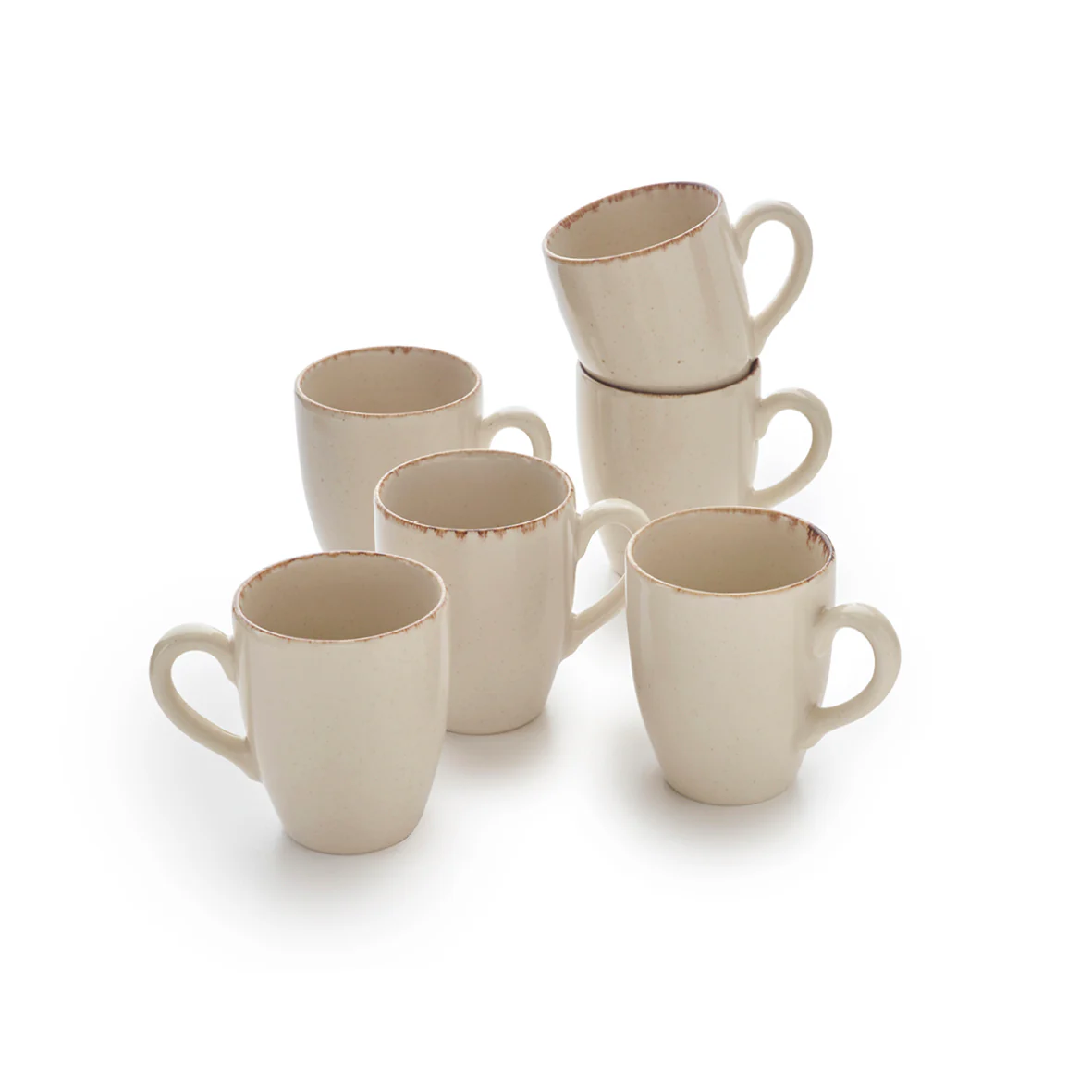 6 Mugs en Grès Naturel - Beige - Image 2