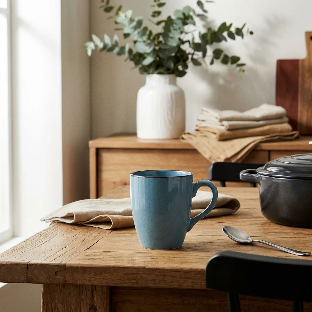 6 Mugs en Grès Naturel - Bleu