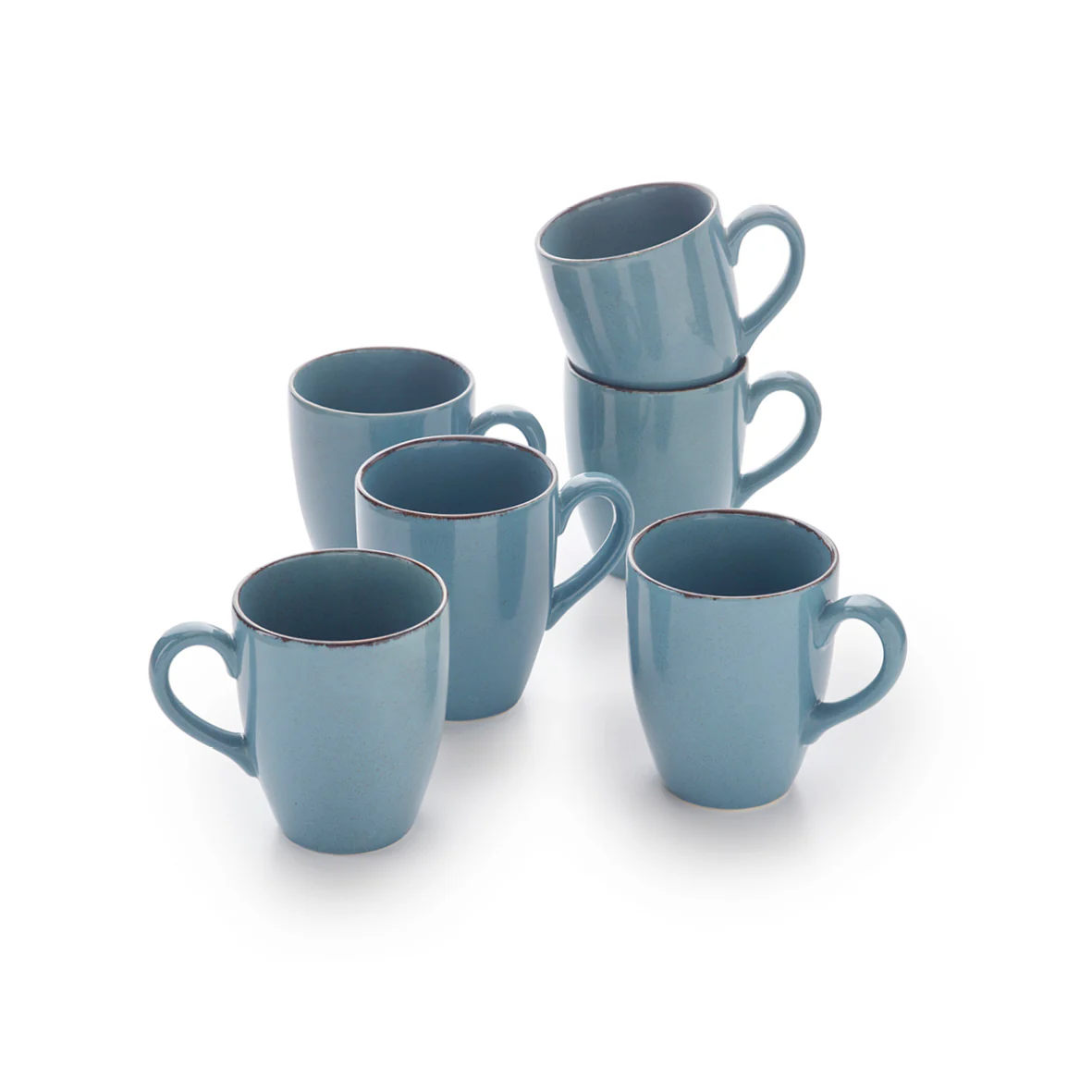 6 Mugs en Grès Naturel - Bleu - Image 2