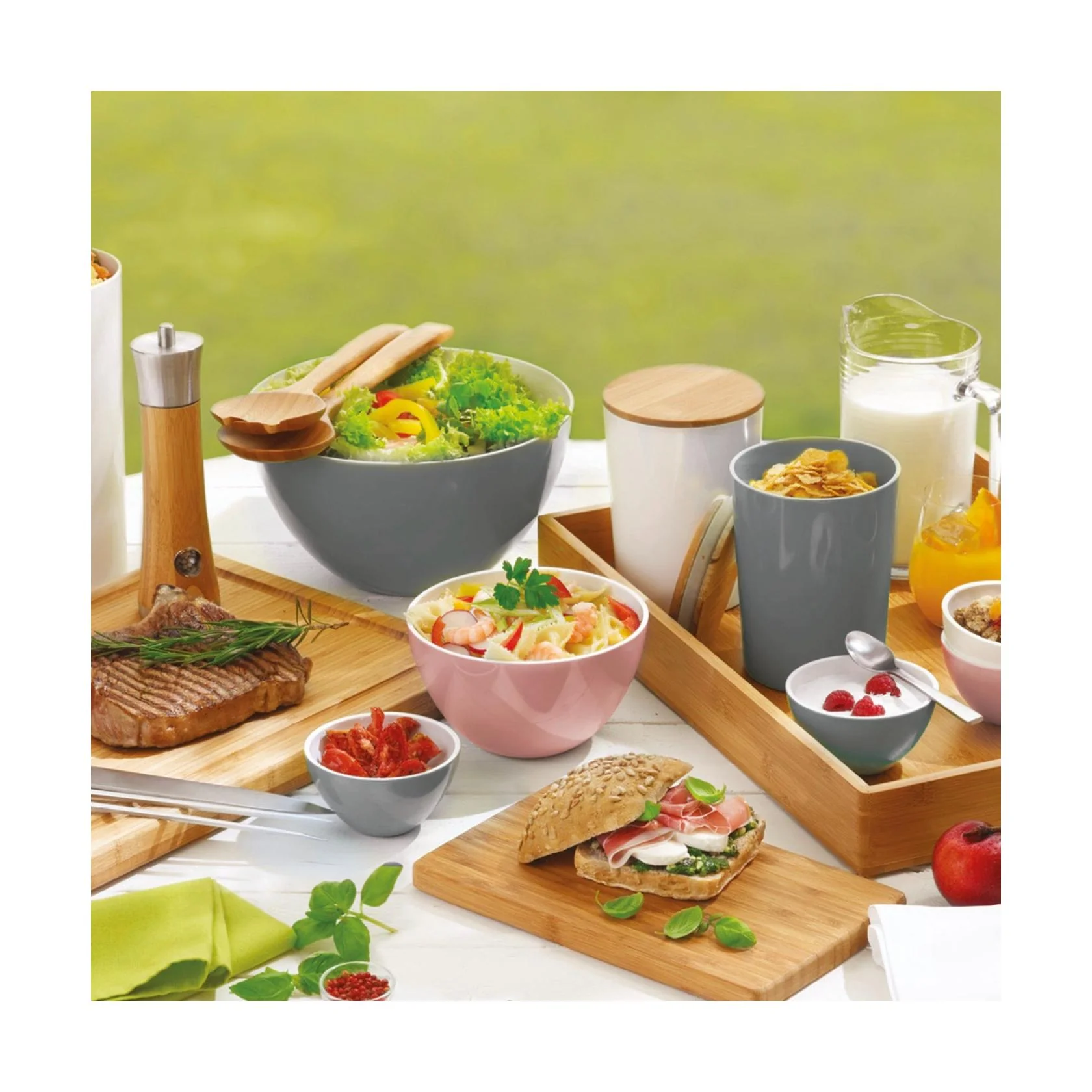 Set De 3 Boîtes De Conservation Hautes Avec Couvercle - Mélamine - Gris - Image 3