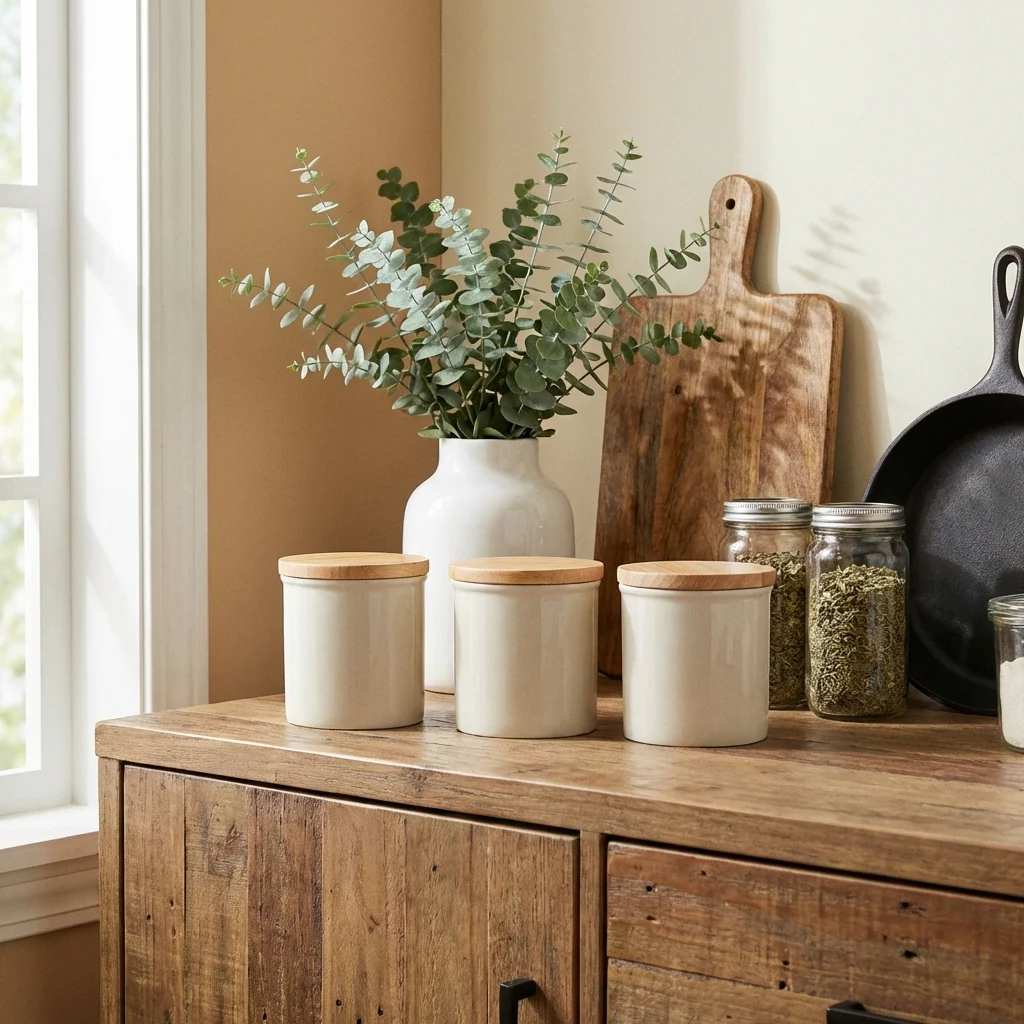 Set De 3 Bocaux De Conservation Avec Couvercle En Bambou - Crème