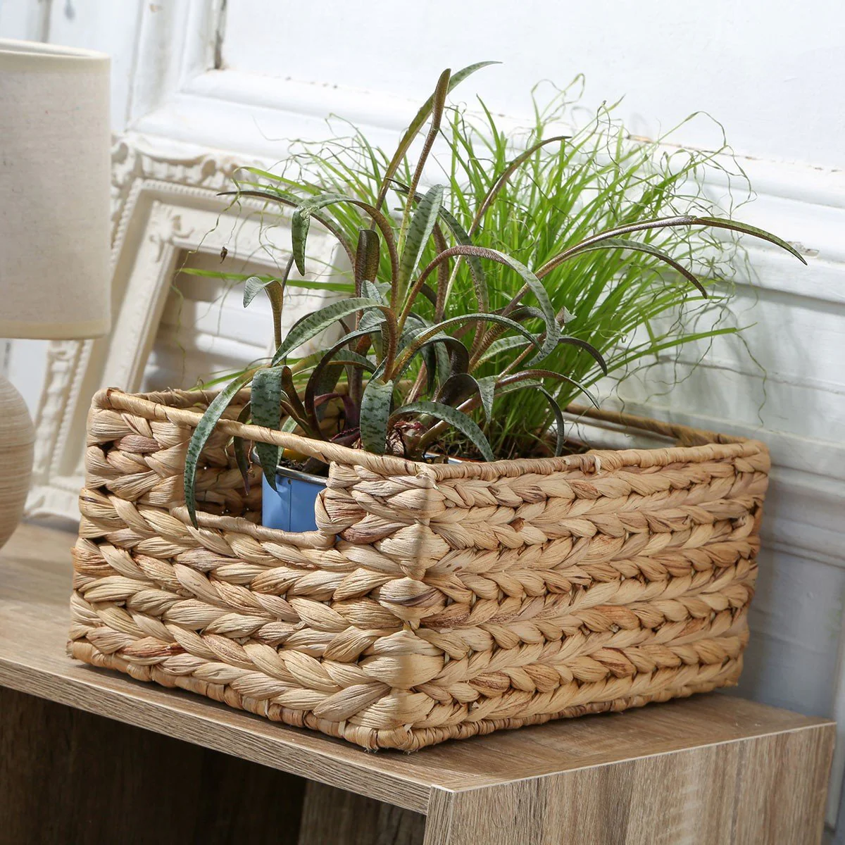 Panier En Jacinthe D'Eau Armature Métal - Beige
