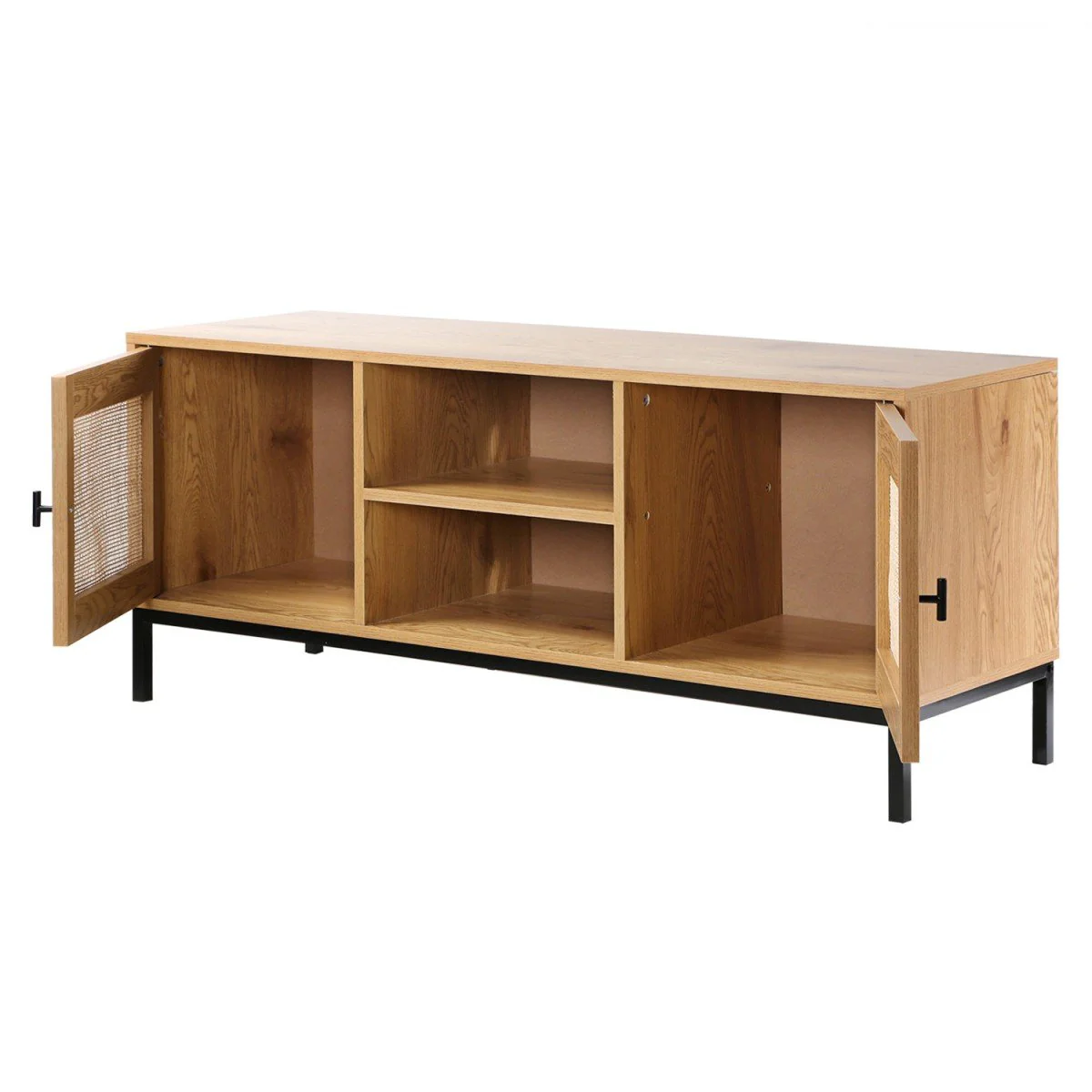 Jaya - Meuble Tv 2 Portes Avec Cannage Rotin Et 2 Niches - Bois Clair - Image 4