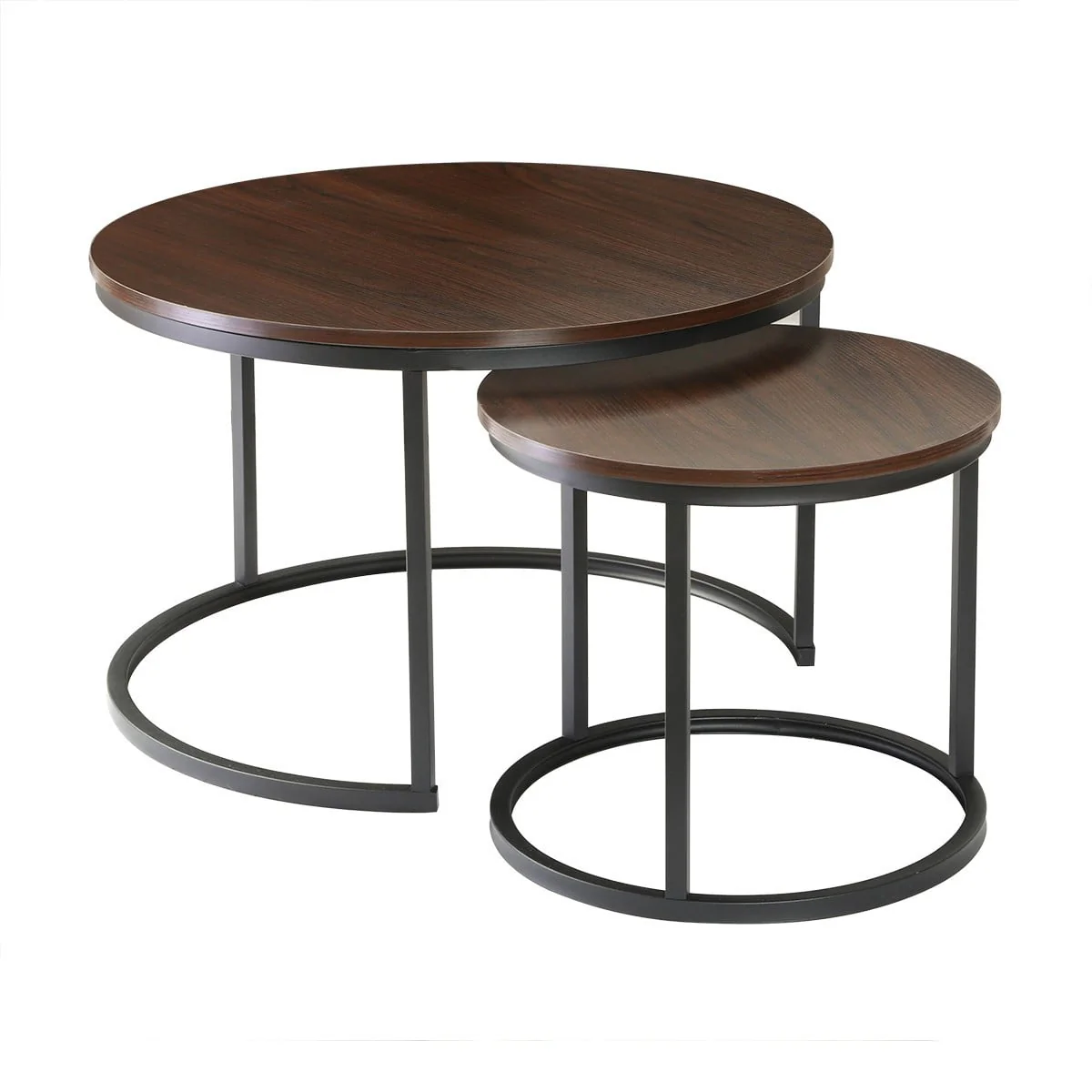 Lenny - Lot De 2 Tables Basses Gigognes Rondes - Noyer/ Noir - Image 5