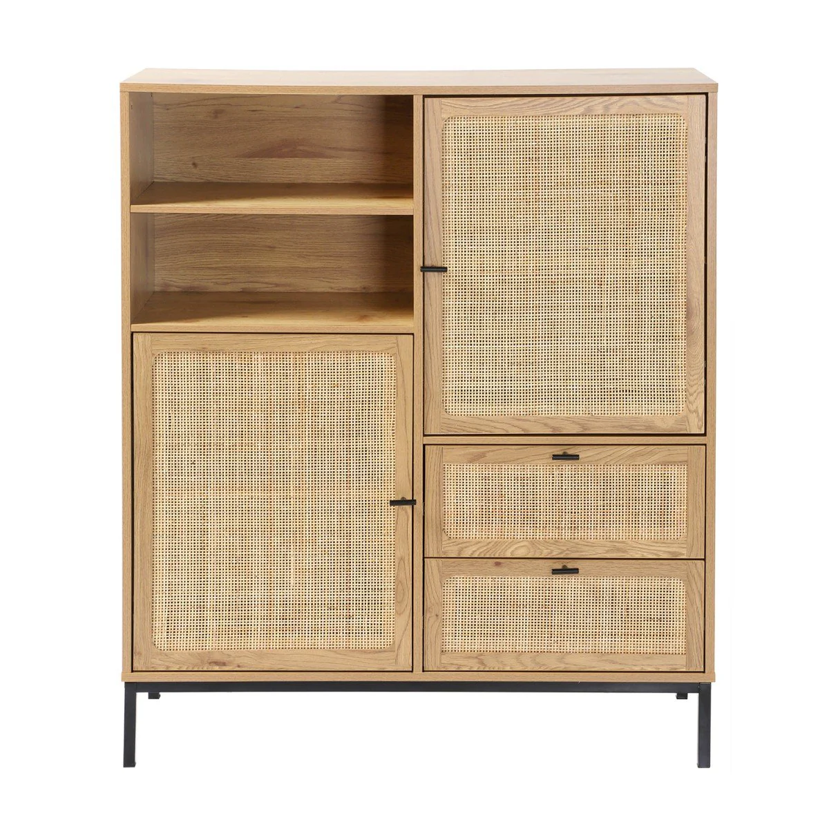 Jaya - Buffet Haut Avec Façades En Rotin Naturel - Bois Clair - Image 2