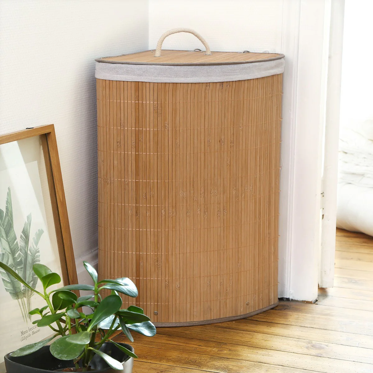 Panier À Linge D'Angle En Bambou - Bois Clair