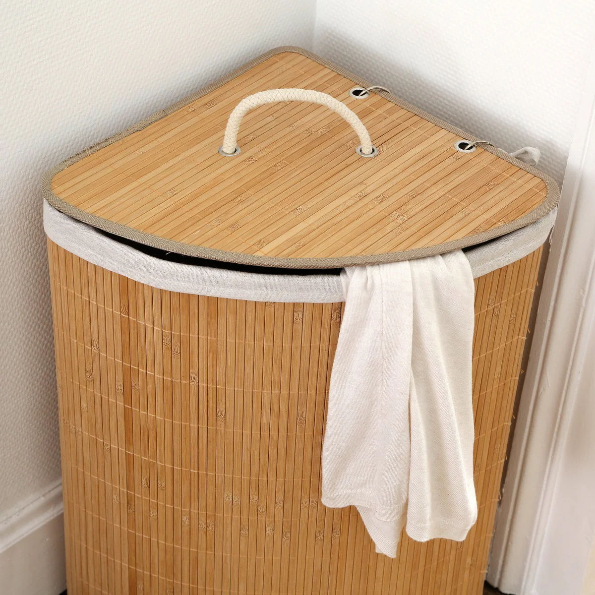 Panier À Linge D'Angle En Bambou - Bois Clair - Image 3