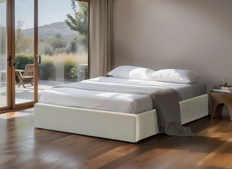 Romy - Lit Coffre 140x190 Cm En Velours Côtelé - Beige