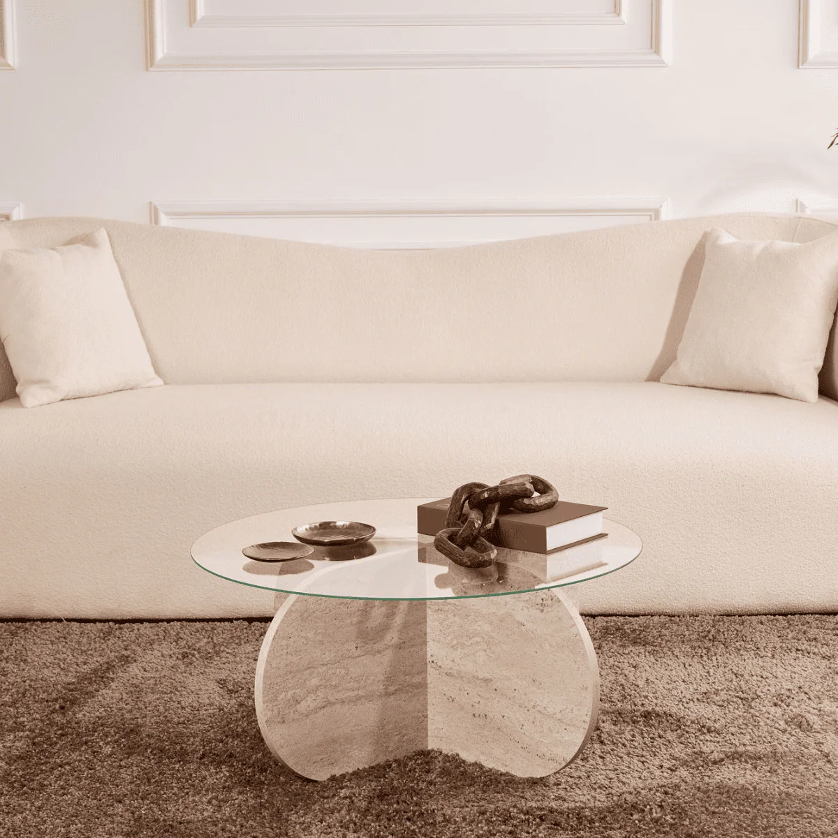 Aeris - Table Basse Avec Pieds Croisés Et Plateau En Verre Trempé - Travertin - Image 3