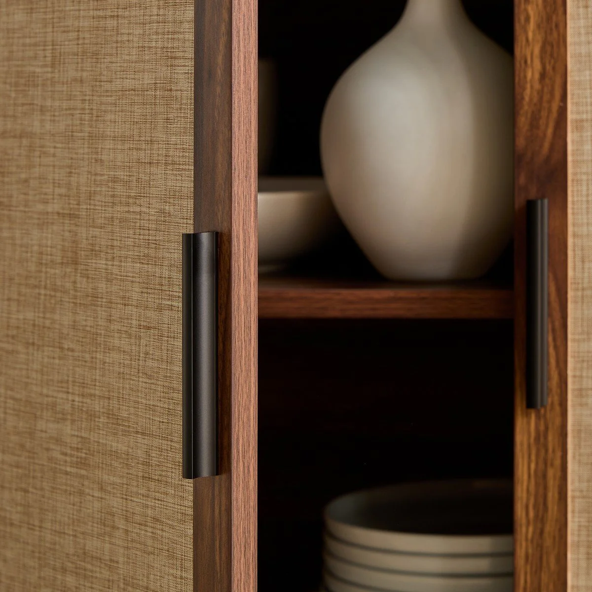 Jetson - Buffet 3 Portes Décor Noyer Avec Façades En Tissu - Bois Foncé - Image 4