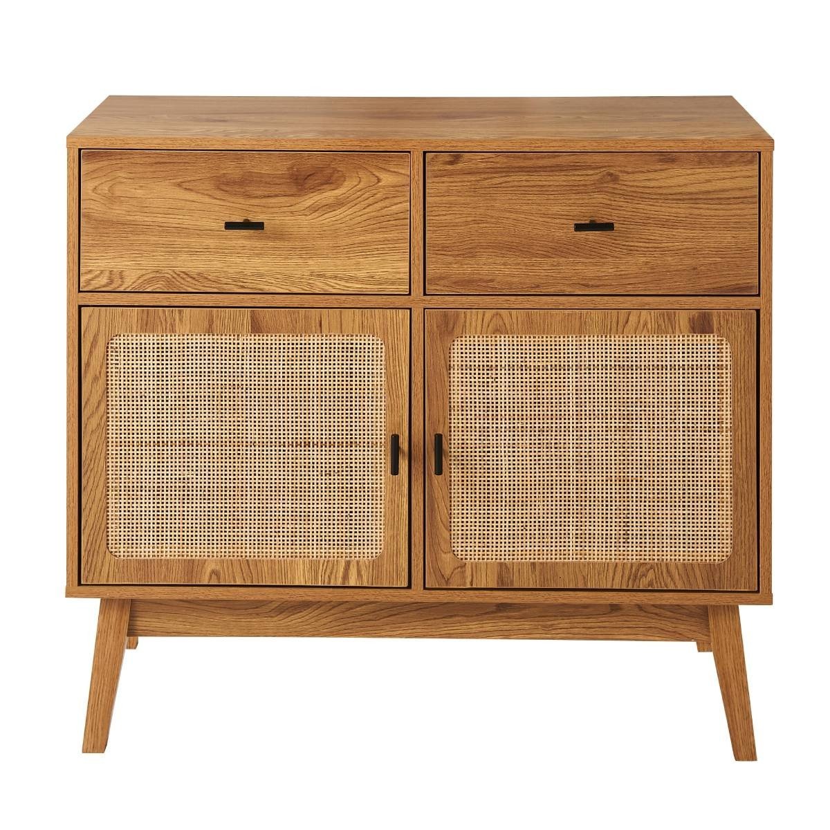 Alia - Commode 2 Portes En Rotin Et 2 Tiroirs - Bois Clair - Image 2