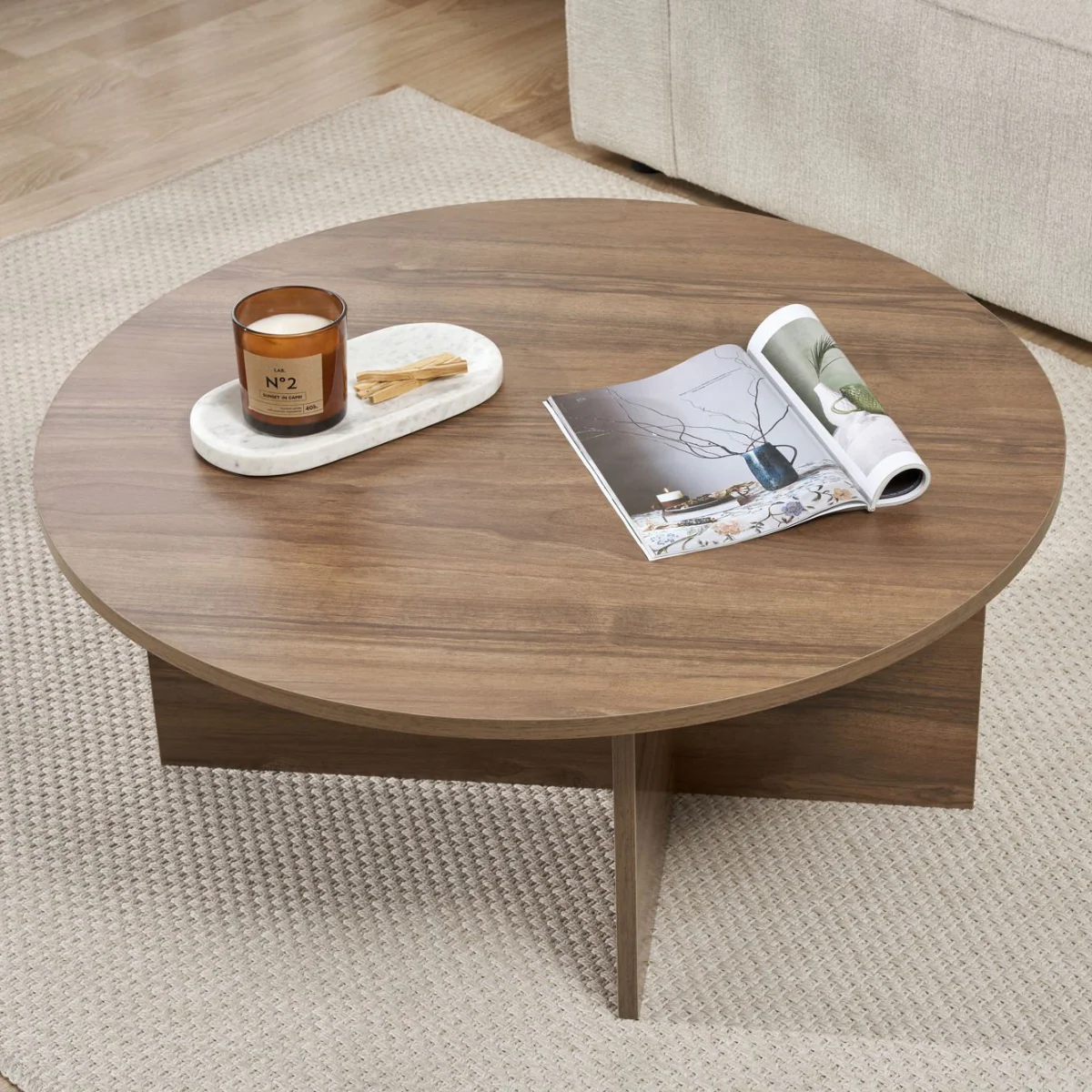 Soleil - Table Basse Avec Plateau Arrondi - Noyer - Image 3