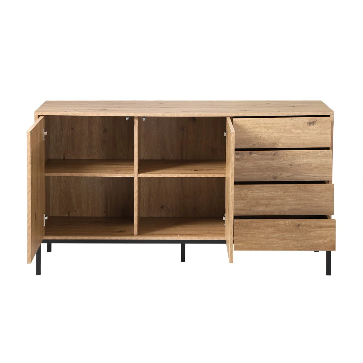 Lenny - Buffet 2 Portes Et 4 Tiroirs - Bois Clair - Image 3