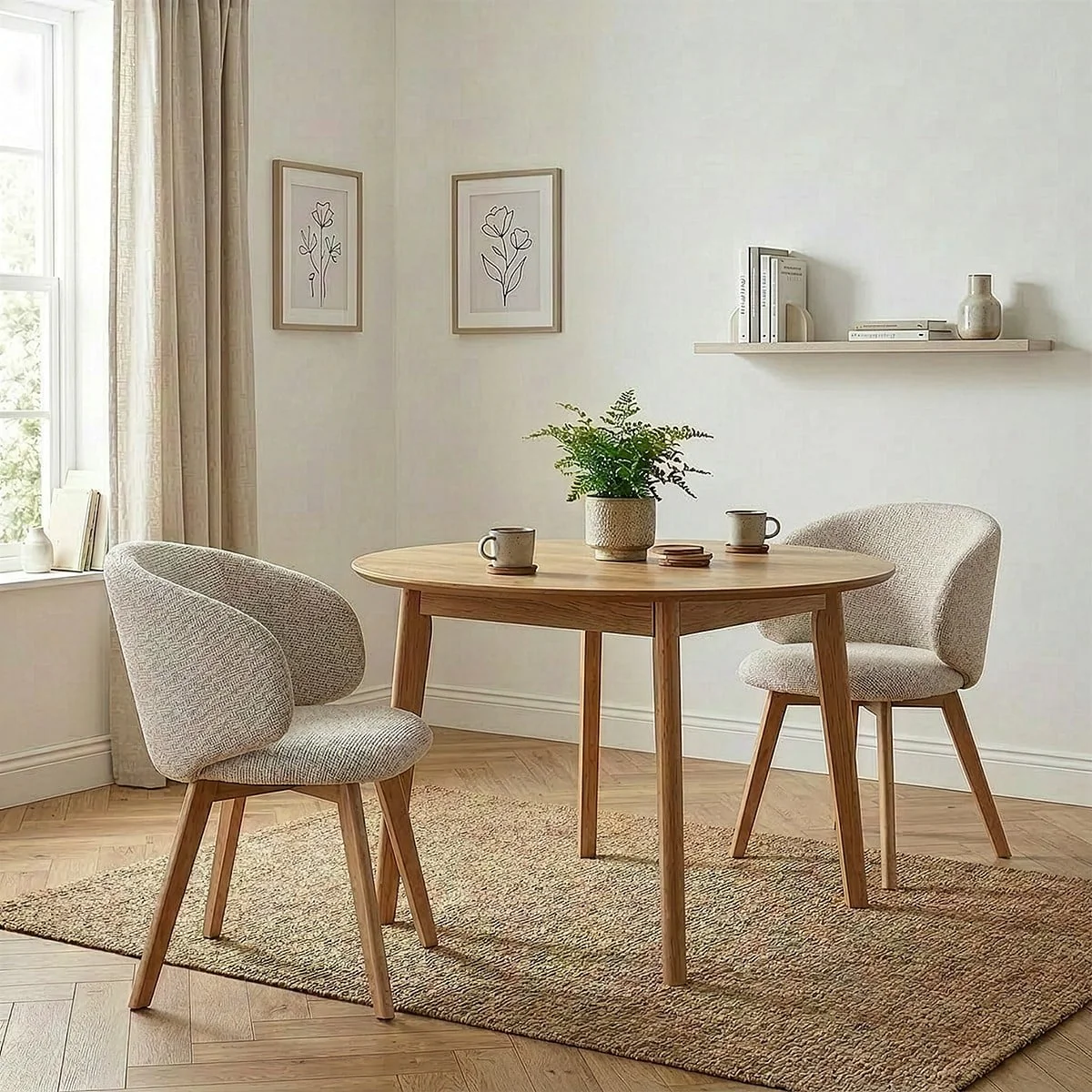 Solène - Chaises En Lot De 2, Tissu Beige Et Pieds En Hêtre - Beige