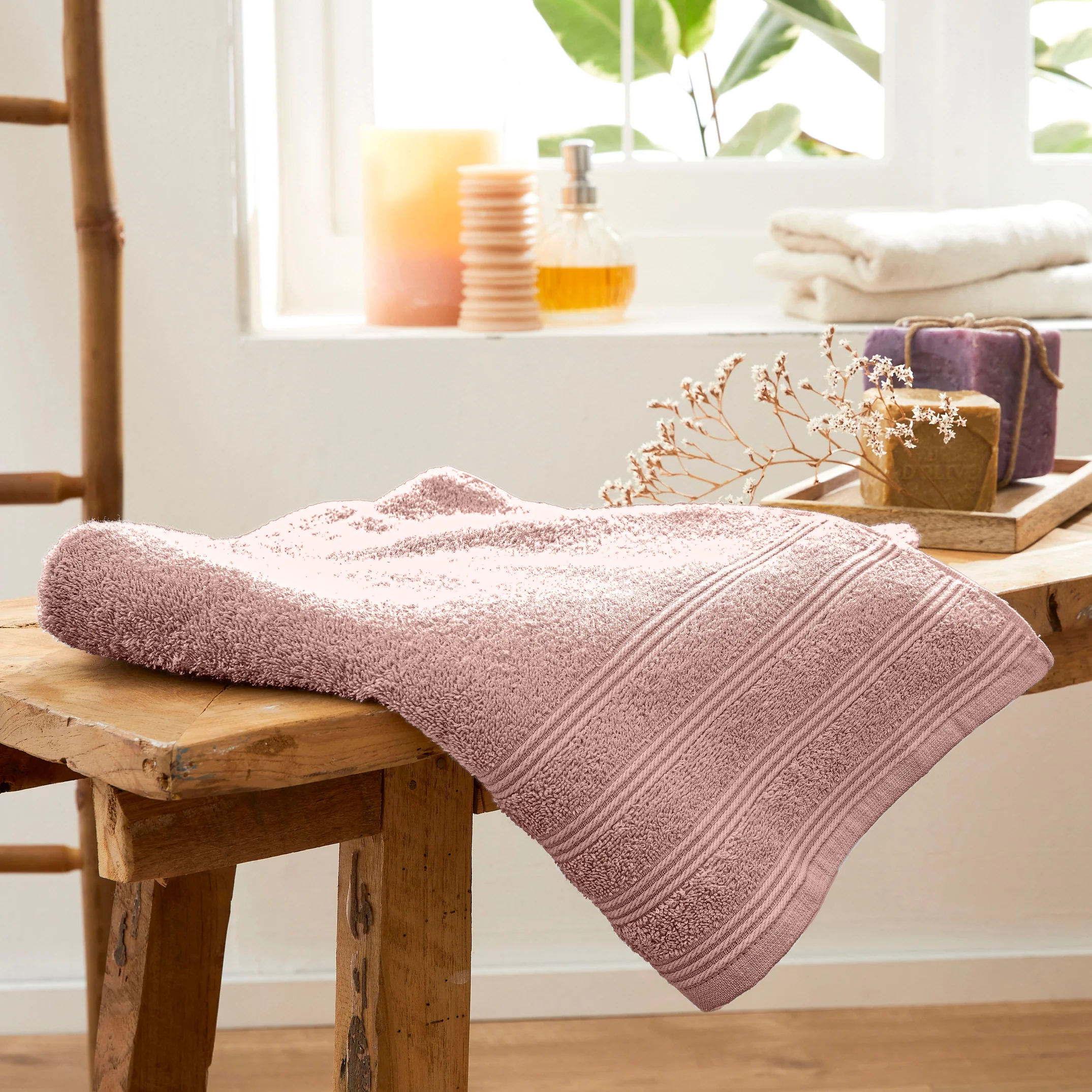 Drap De Douche "Spa" - 100% Coton - Vieux Rose