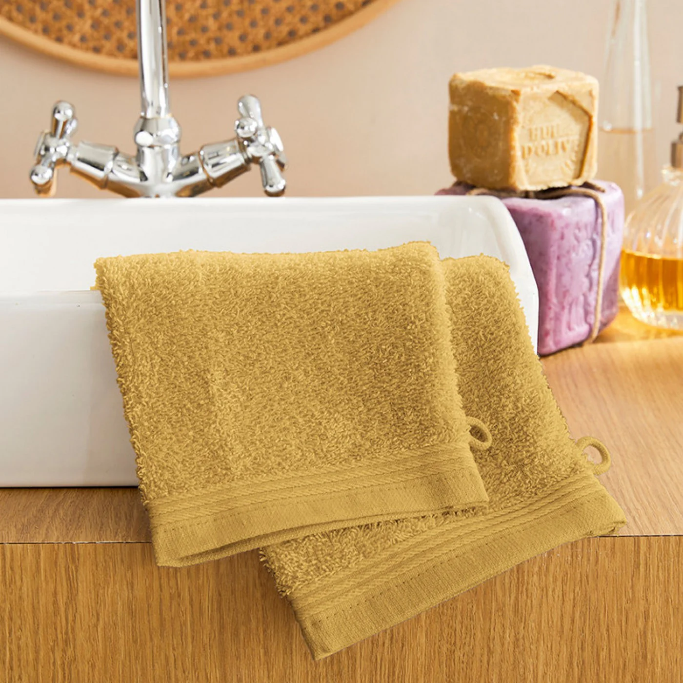 Lot De 2 Gants De Toilette "Spa" - 100% Coton - Mais