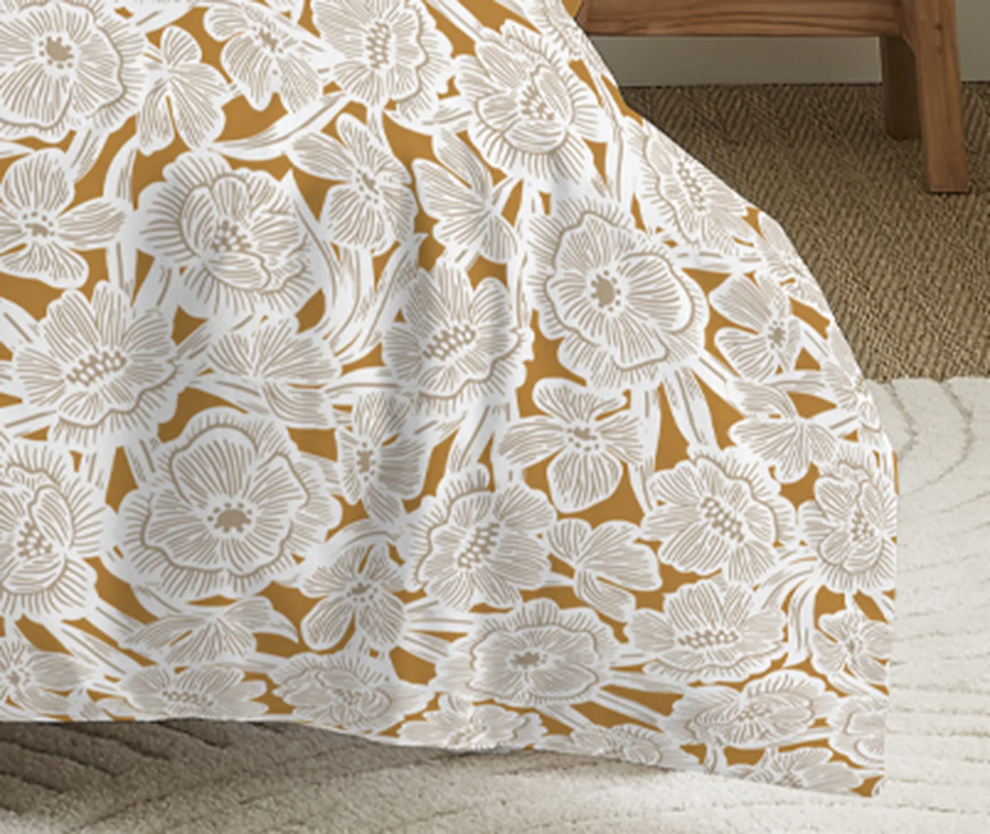 Pack Complet Housse De Couette Imprimé - Drap Housse - 100% Coton 57 Fils - Agathe Moutarde - Image 4