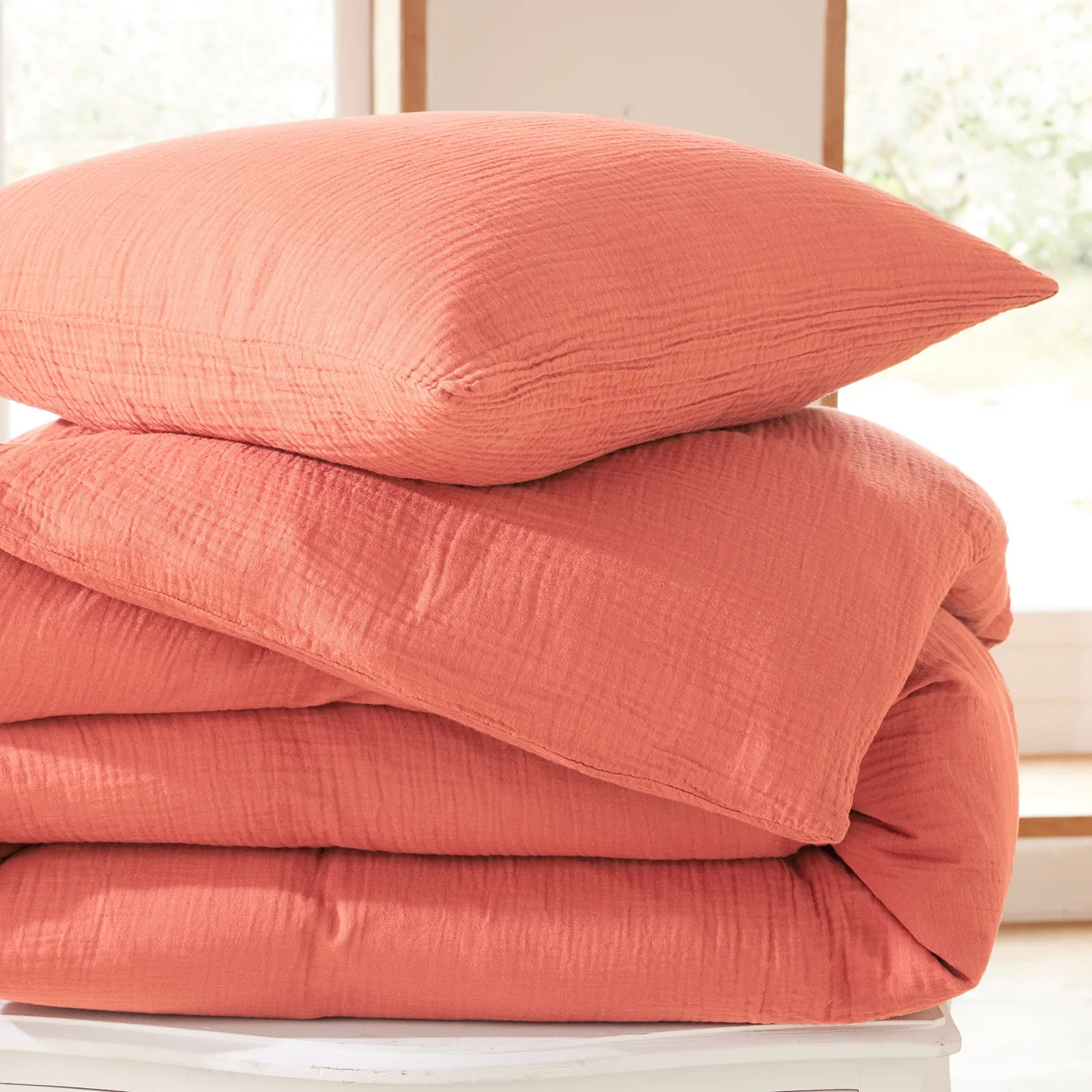 Pack Complet (Housse De Couette + Taie(s) + Drap Housse) - Gaze De Coton - Blush