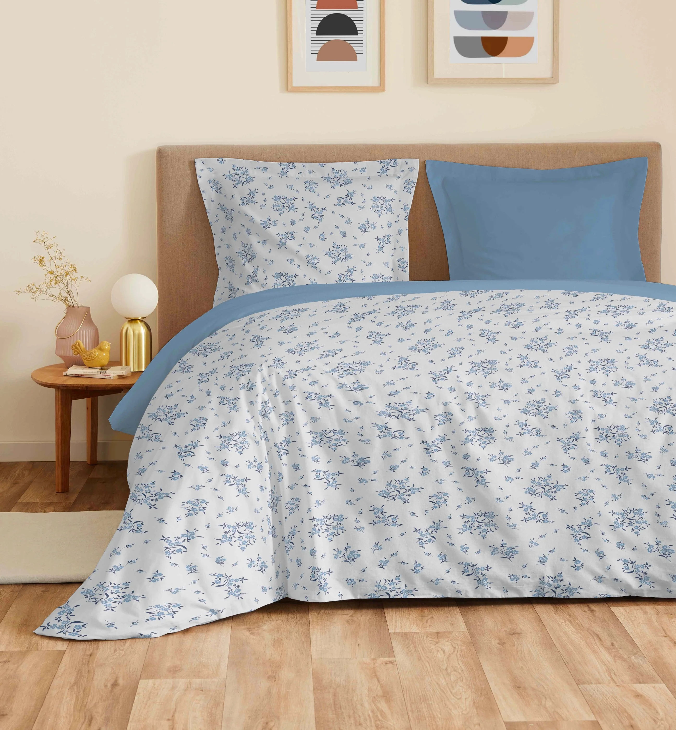 Parure De Draps 4 Pièces Pour Lit Grande Largeur - 100% Coton - Louise Bleu