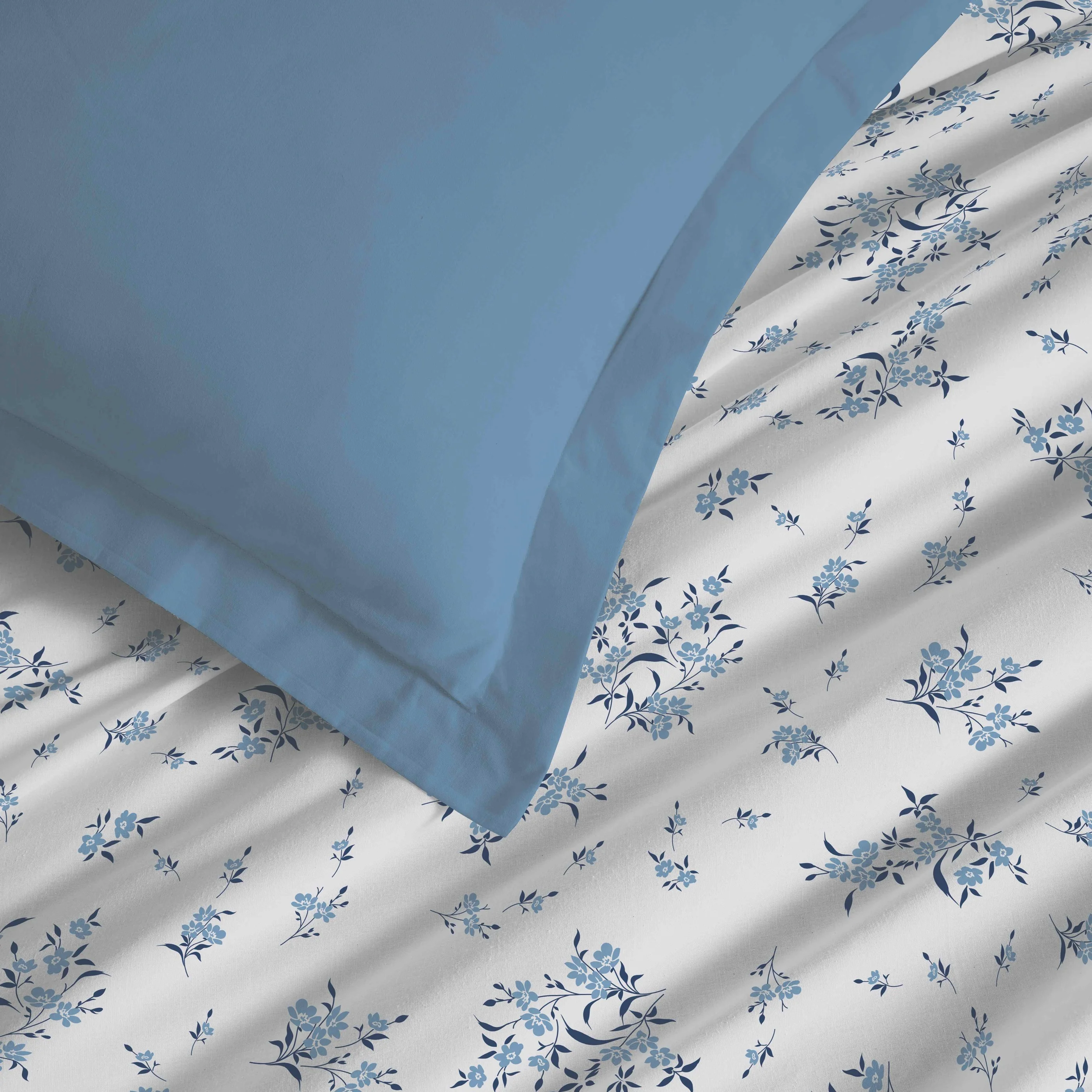 Parure De Draps 4 Pièces Pour Lit Grande Largeur - 100% Coton - Louise Bleu - Image 4