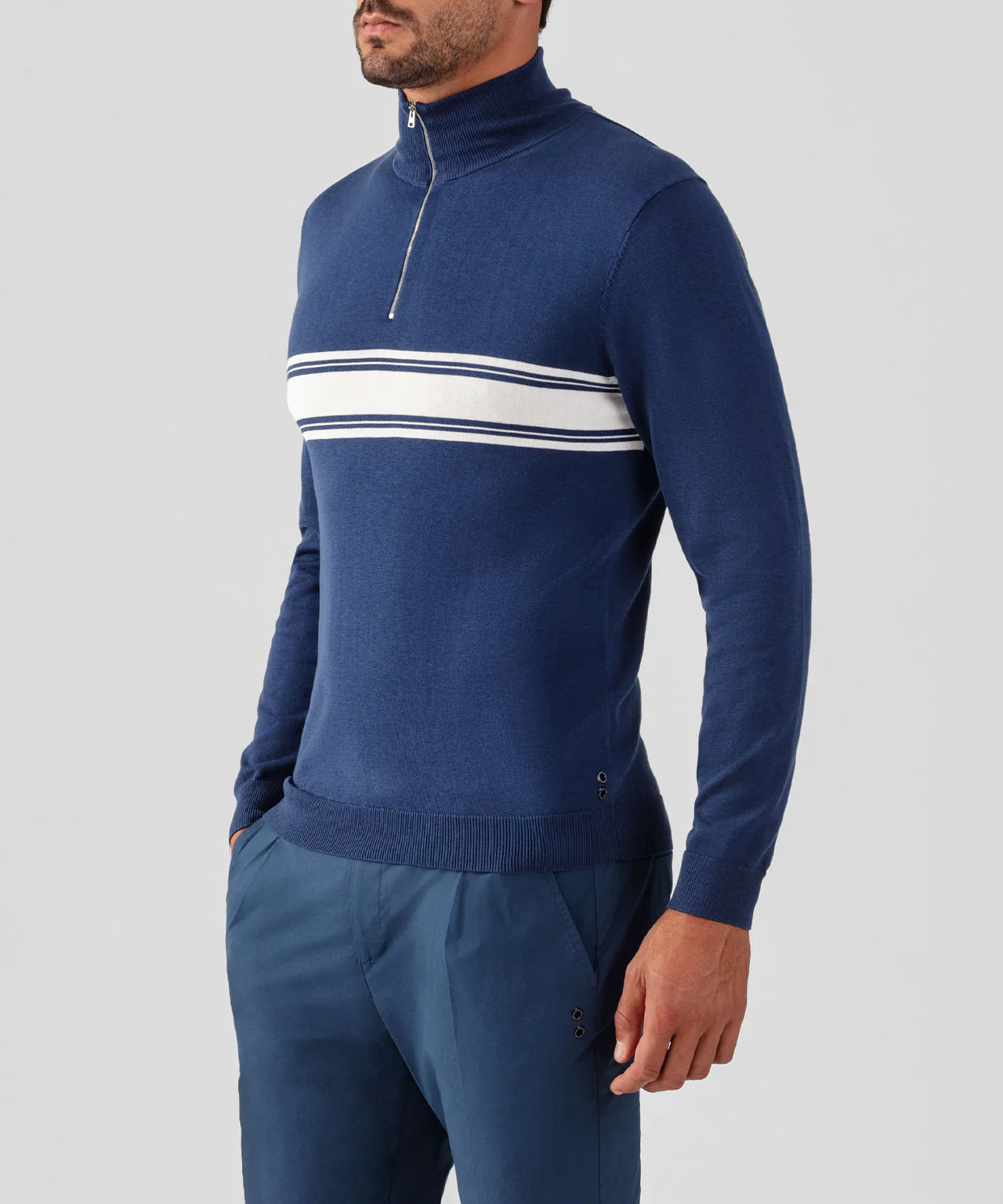 Polo Cotton-Silk Long Sleeved Rd - Deep Blue - Image 2