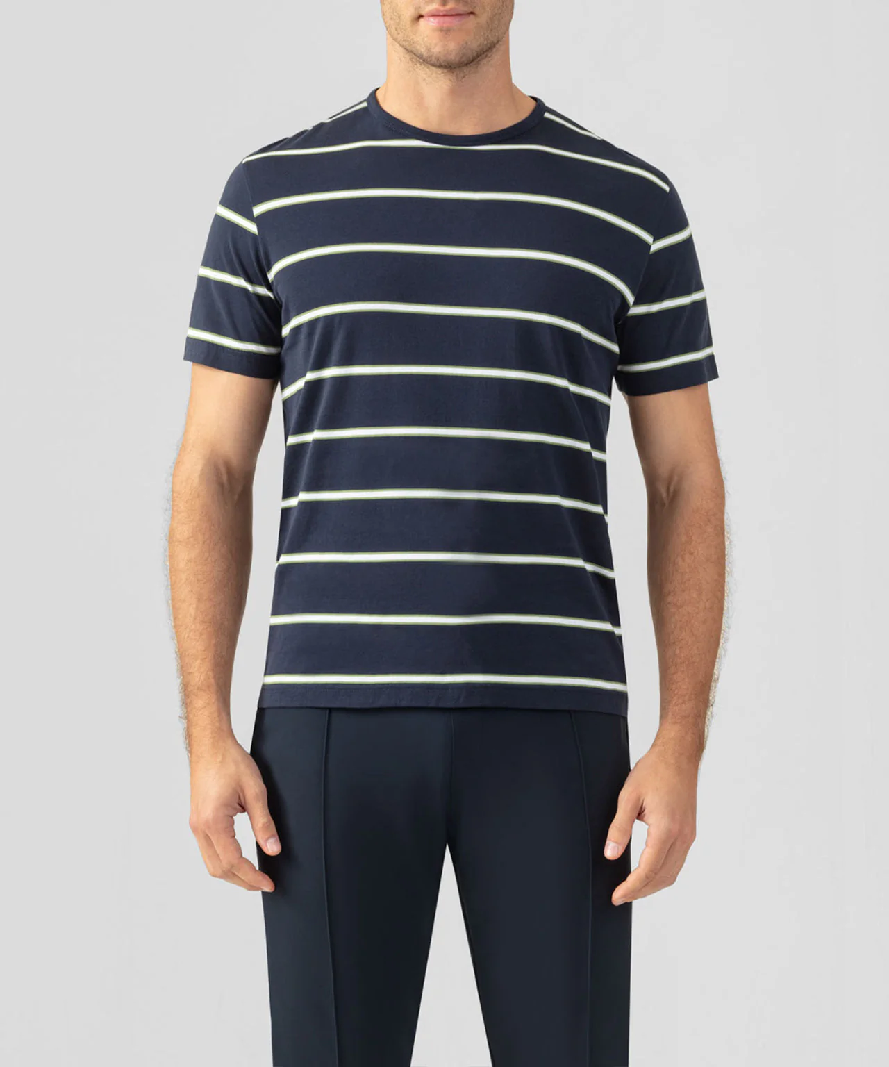 T-Shirt Crew Neck Eyelet Edition W. Double Stripes - Navy