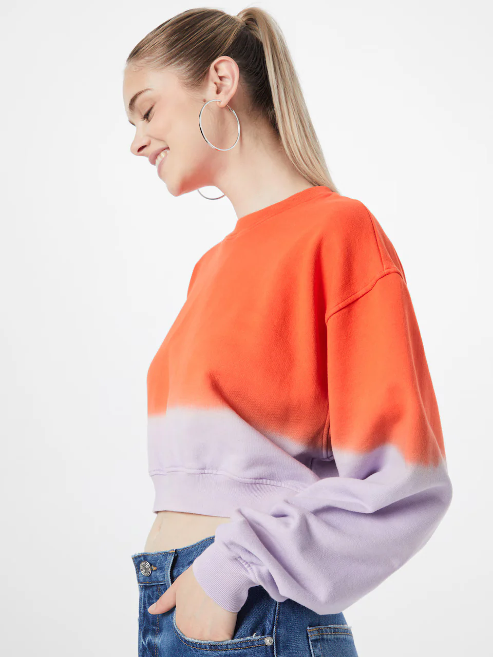 Sweat Cropped Crew Dip Dye - Red Orange Multi - Image 2