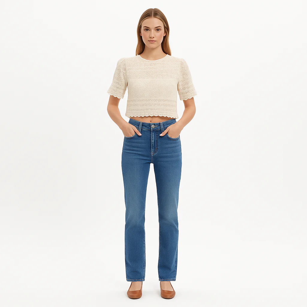 Top Cropped Lace - Bone