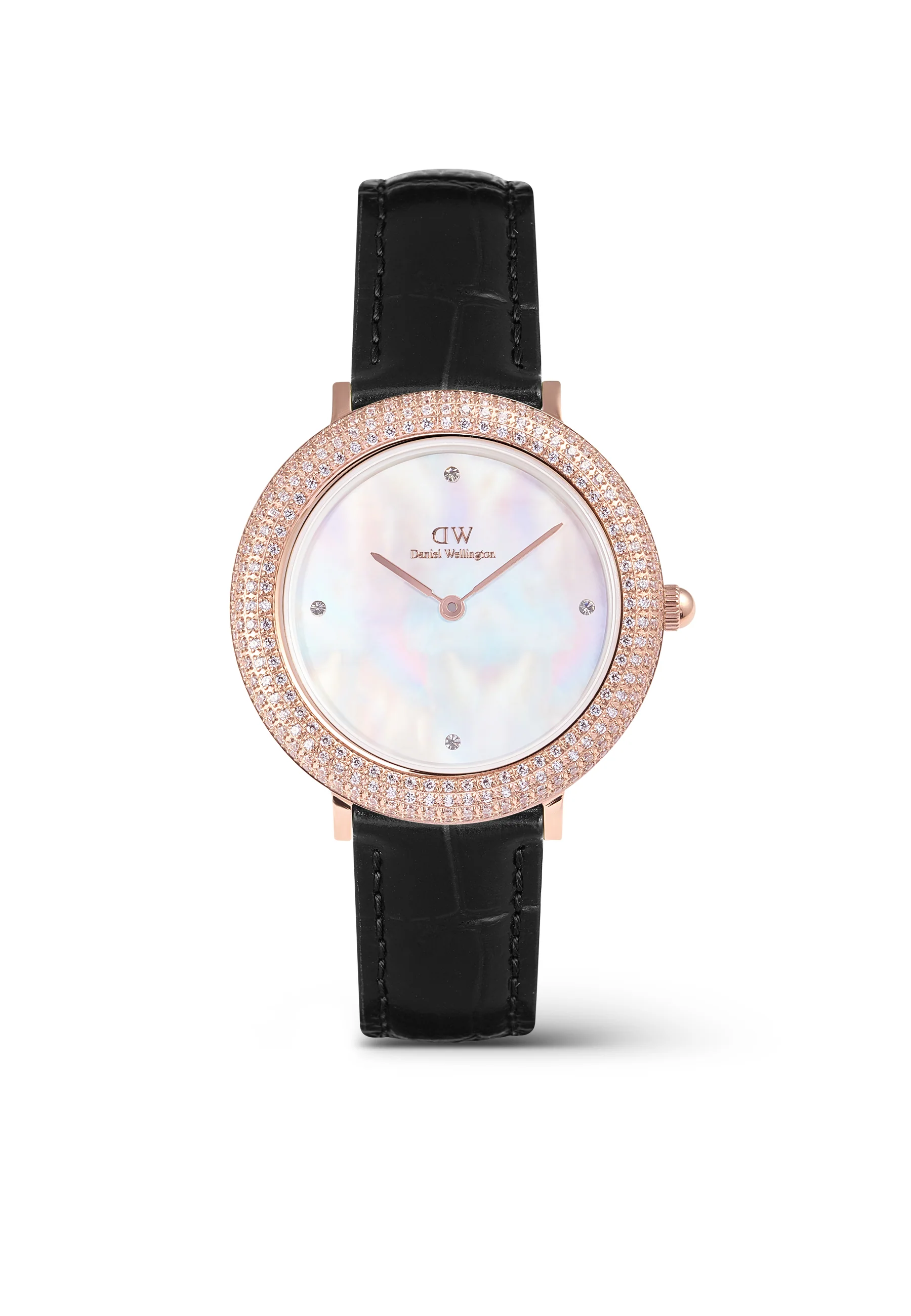 Montre Crystalline Bezel Black Croc White Mop Rose Gold - Image 11