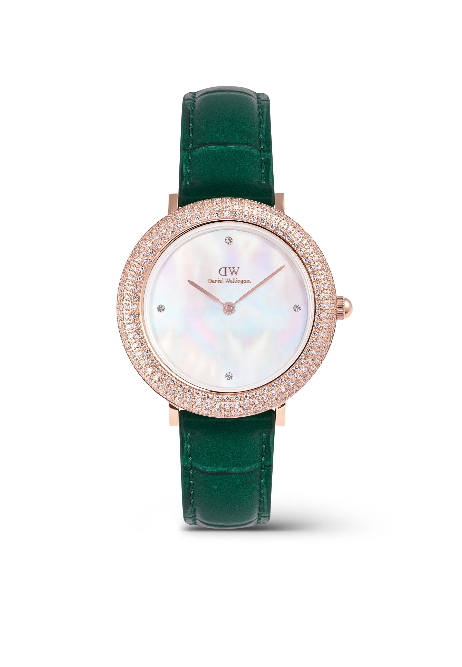 Montre Crystalline Bezel Green Croc White Mop Rose Gold - Image 5