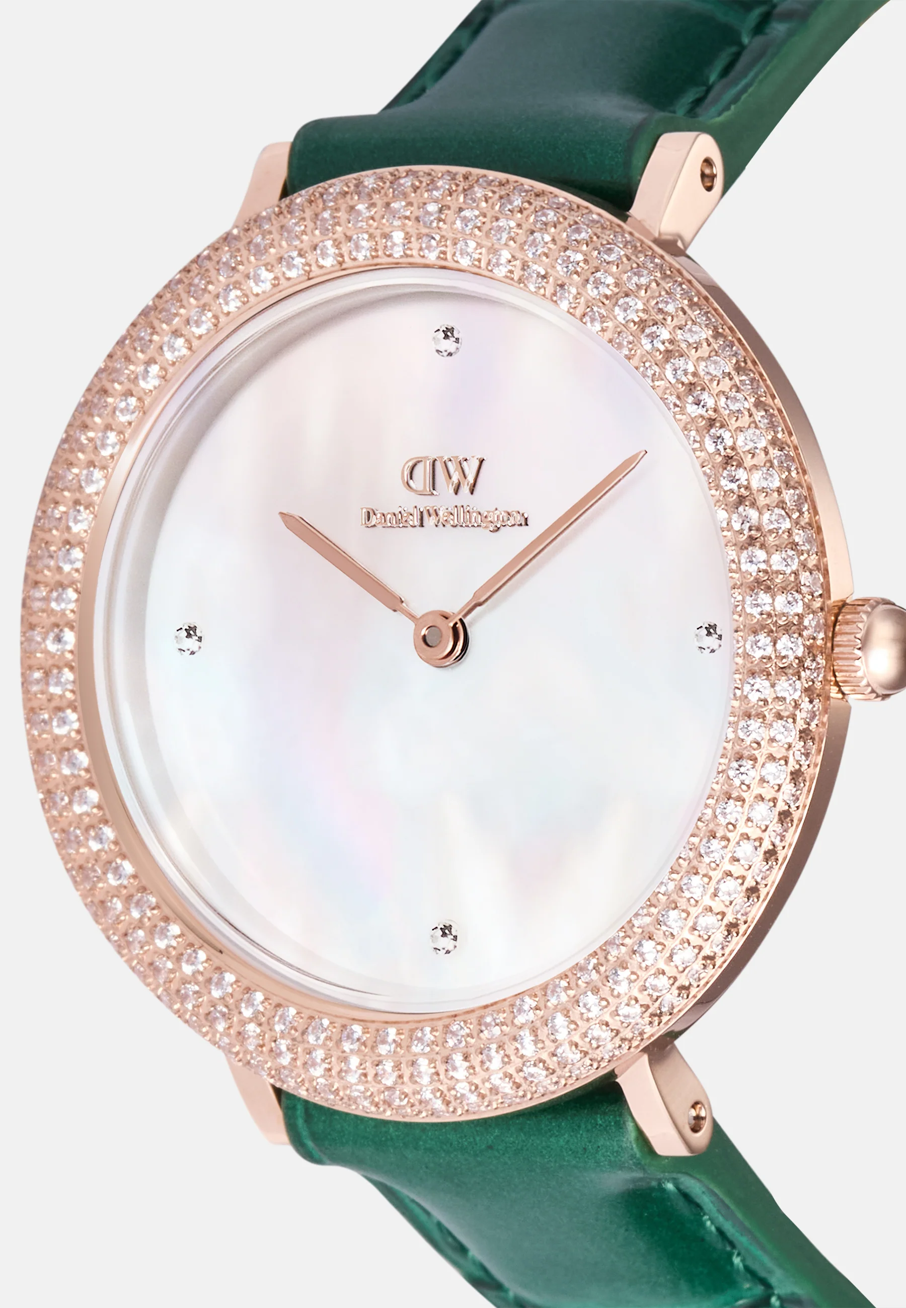 Montre Crystalline Bezel Green Croc White Mop Rose Gold - Image 7