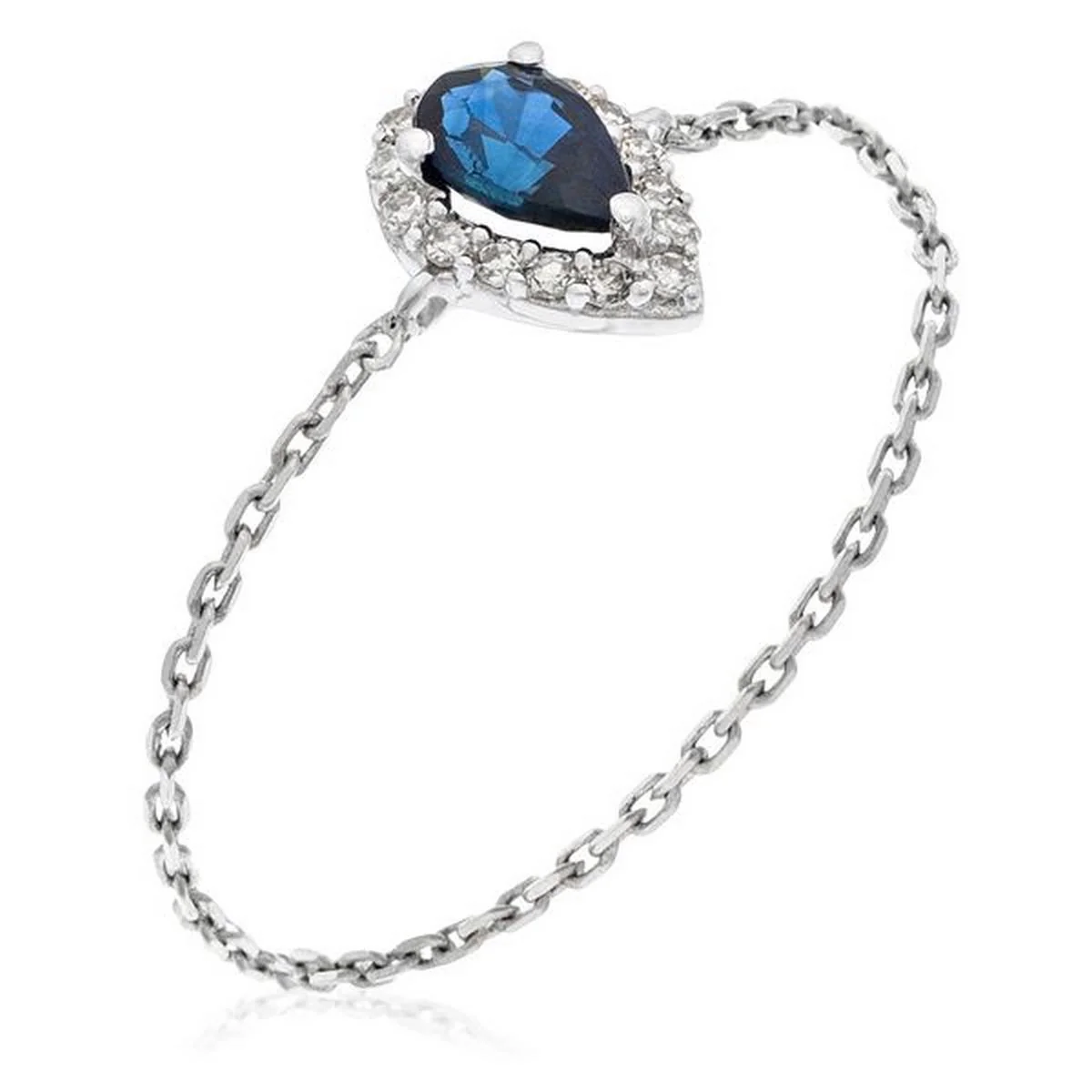 Bague Chaine "Blue Tear" Diamant 0,05/15 Saphir 0,25 - Or Blanc - Image 4
