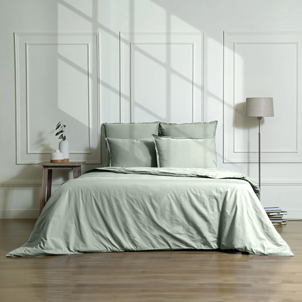 Drap Housse Gaia - Vert Céladon - Satin Lavé De Coton Bio - Image 5