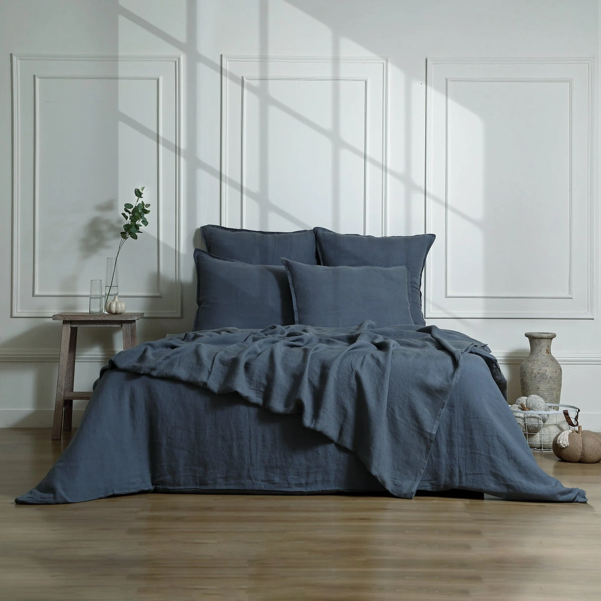 Drap Housse Camille - Bleu Orage - Lin Lavé - Image 5